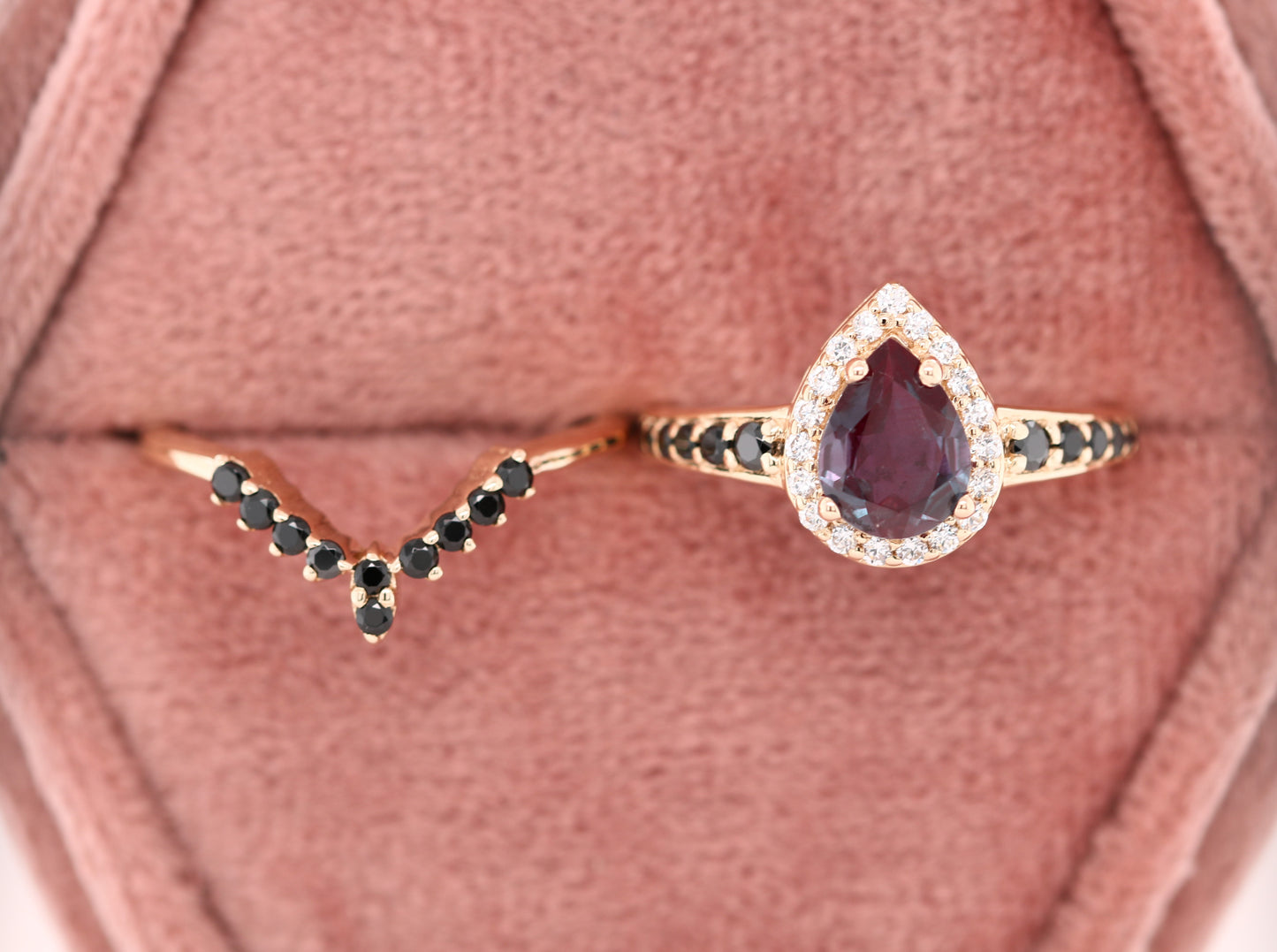 Vintage Alexandrite Ring, Pear Shape Halo Set Gold Ring, Promise Ring - JayKrishna Diamond