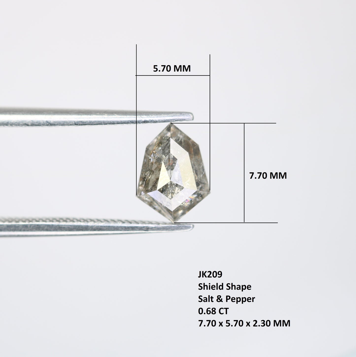 0.68 Carat Salt and Pepper Shield Shaped Natural Diamond for Wedding Ring - Unique Gemstone for Custom Bridal Jewelry Designs - JayKrishna Diamond