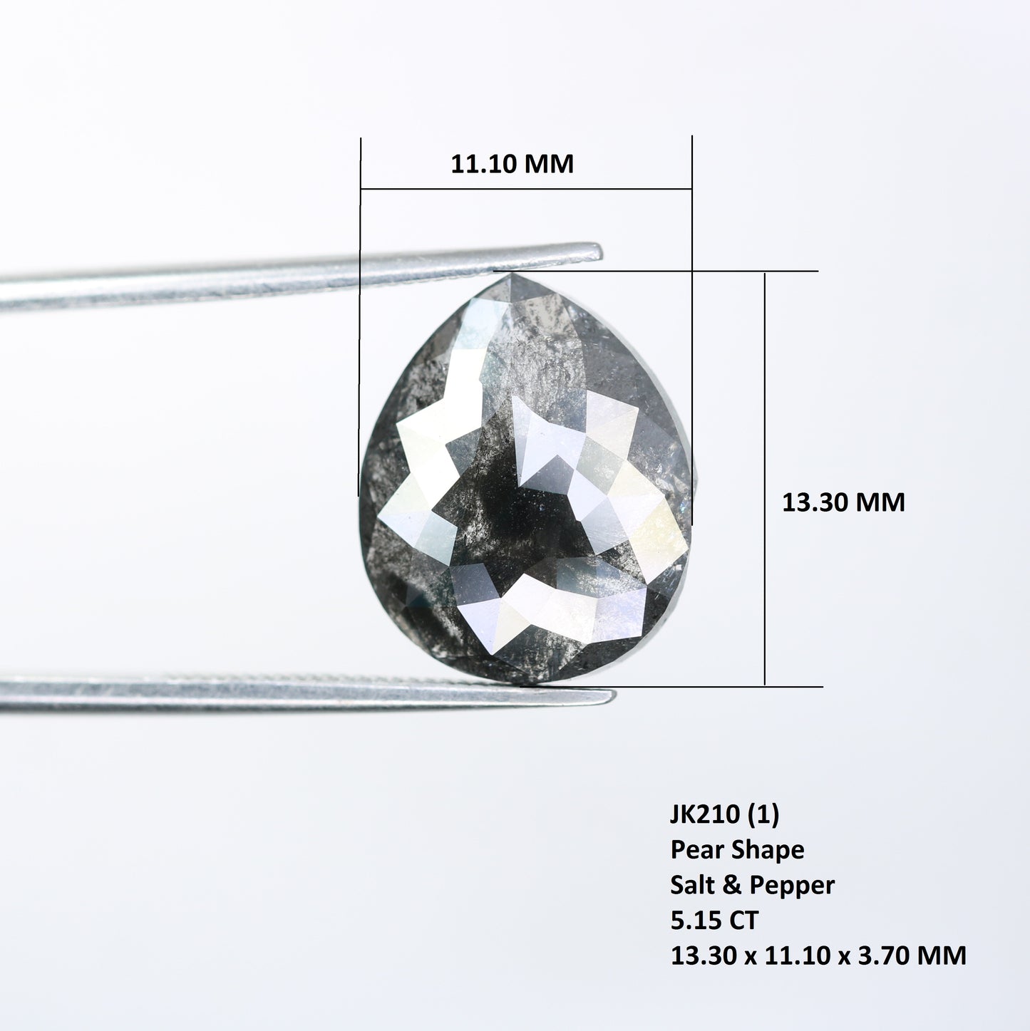 5.15 CT 13.30 MM Pear Shape Salt And Pepper Diamond For Engagement Ring - JayKrishna Diamond
