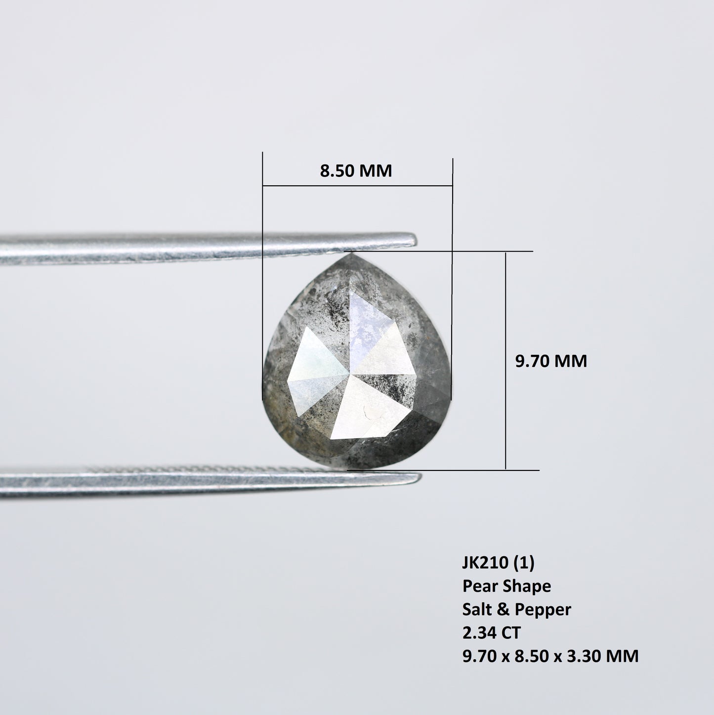 2.34 CT 9.70 MM Pear Shape Salt And Pepper Diamond For Engagement Ring - JayKrishna Diamond