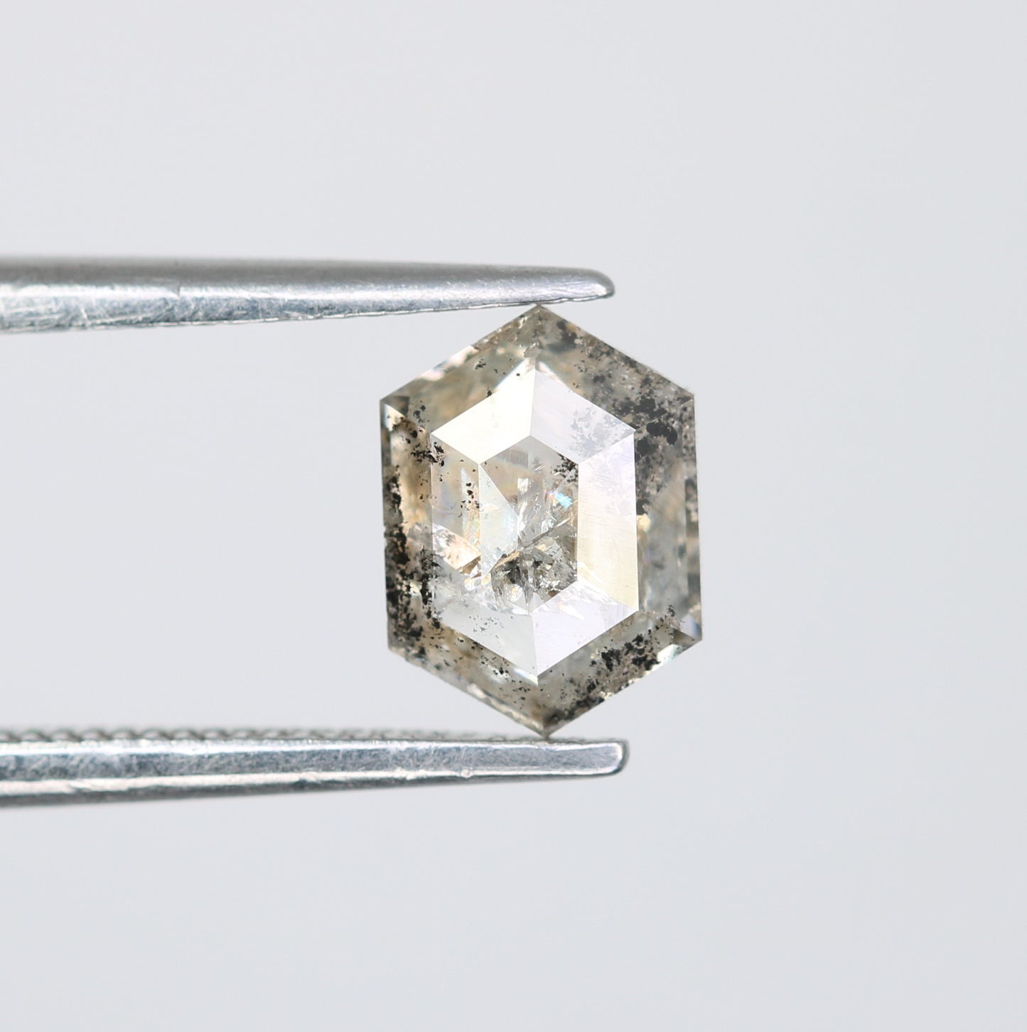 0.95 CT 7.30 MM Elongated Hexagon Shape Salt And Pepper Diamond - JayKrishna Diamond