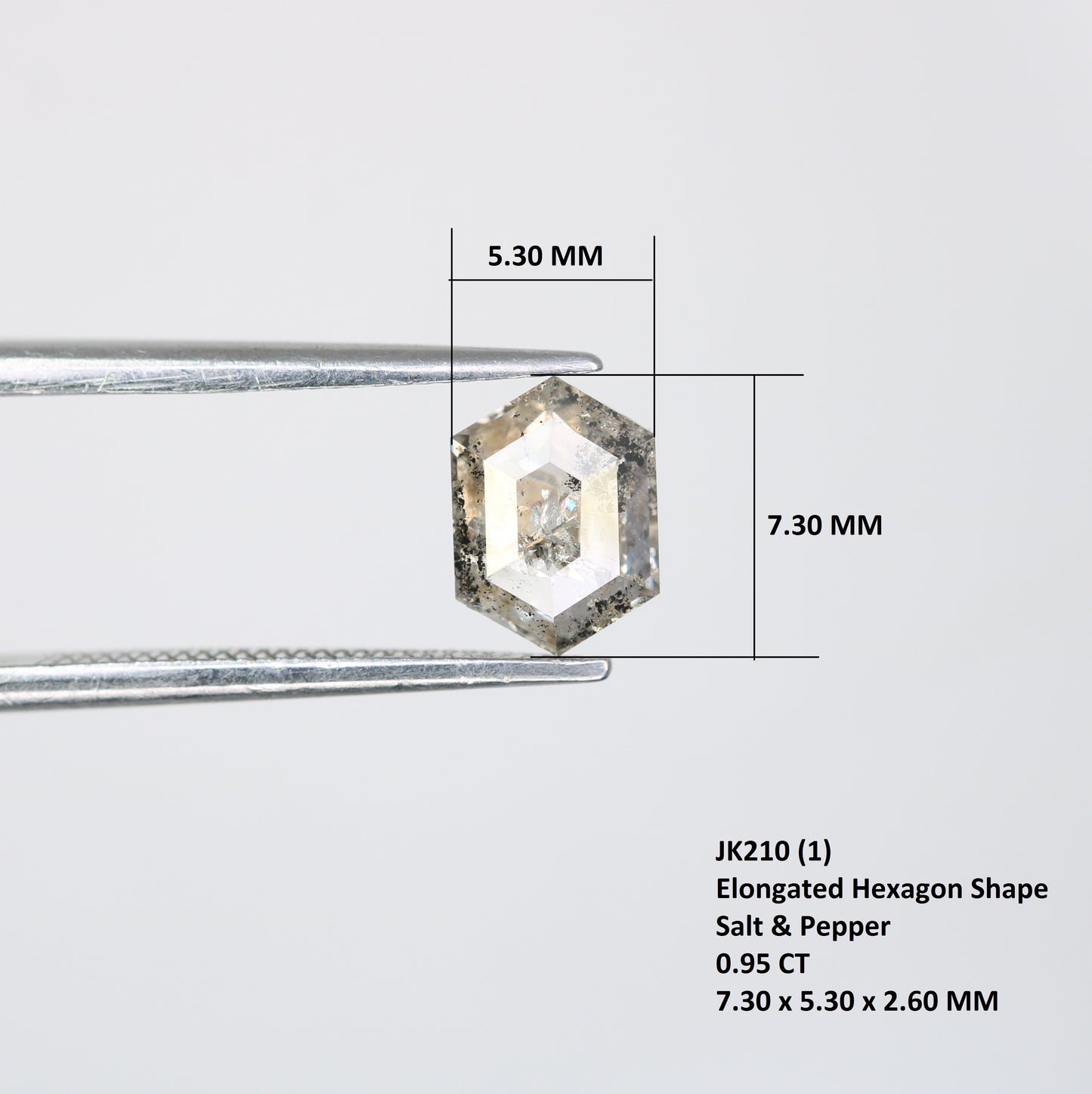 0.95 CT 7.30 MM Elongated Hexagon Shape Salt And Pepper Diamond - JayKrishna Diamond