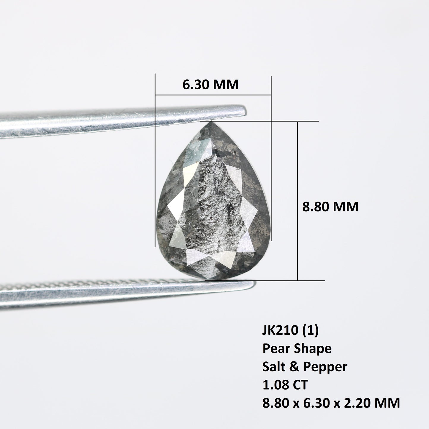 1.08 CT 8.80 MM Salt And Pepper Pear Shape Diamond For Engagement Ring - JayKrishna Diamond