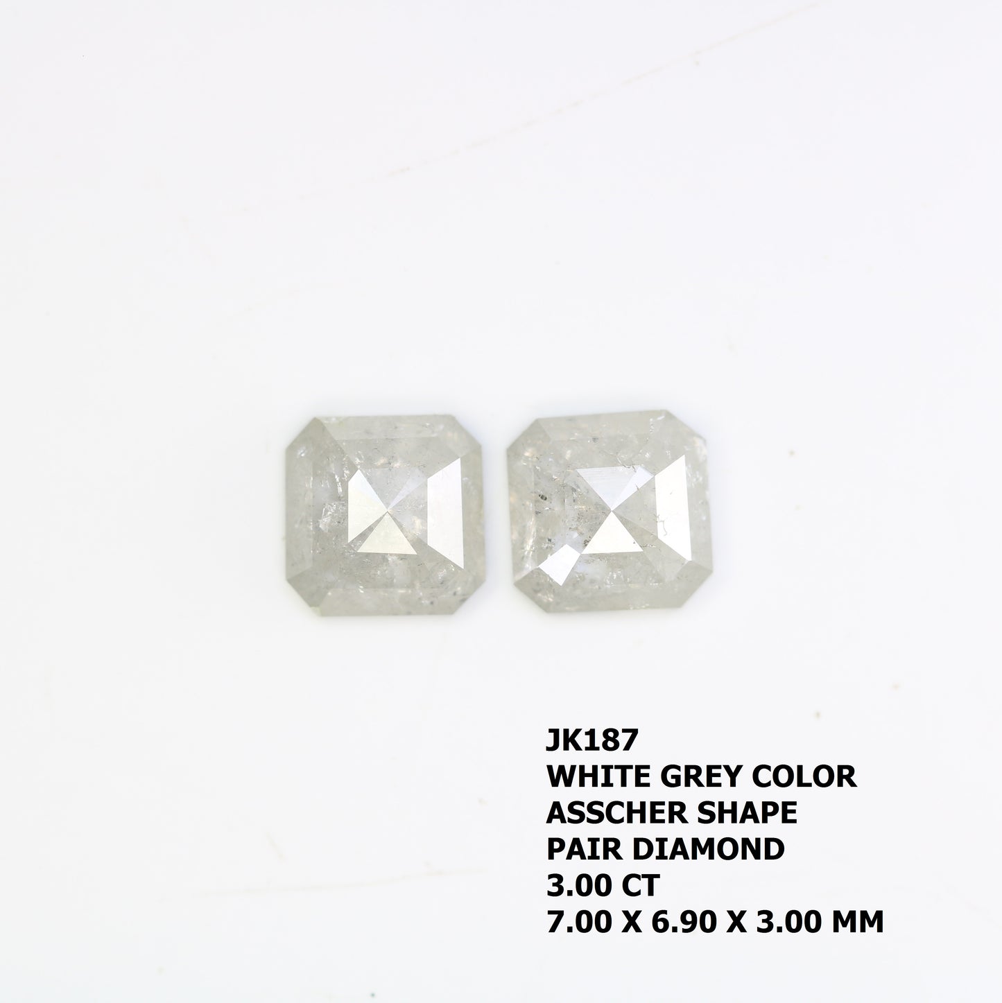 3.00 CT White Grey Asscher Shape Loose Pair Diamond For Engagement Ring - JayKrishna Diamond