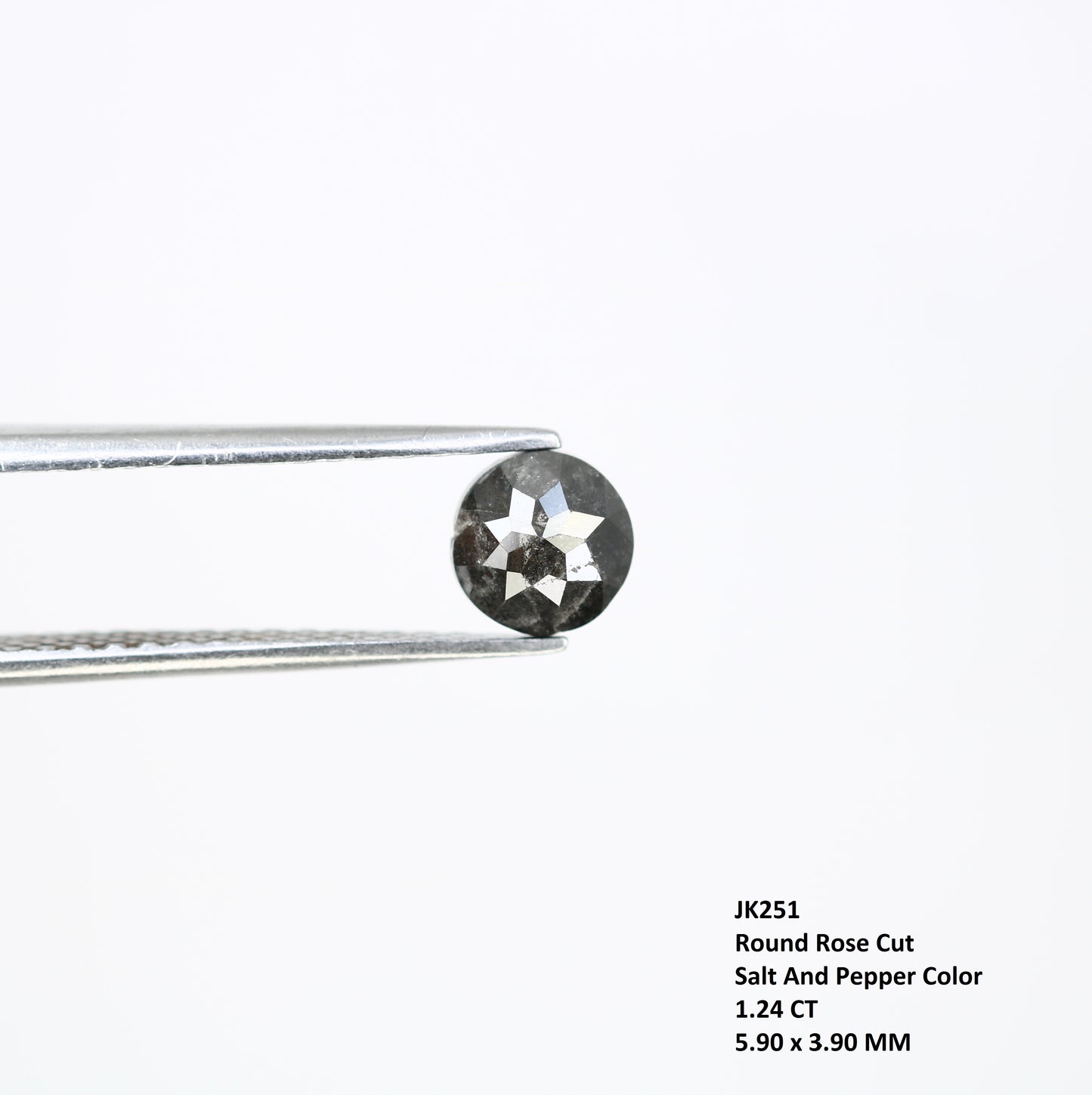 1.24 CT 5.90 MM Round Rose Cut Salt And Pepper Diamond For Galaxy Ring - JayKrishna Diamond