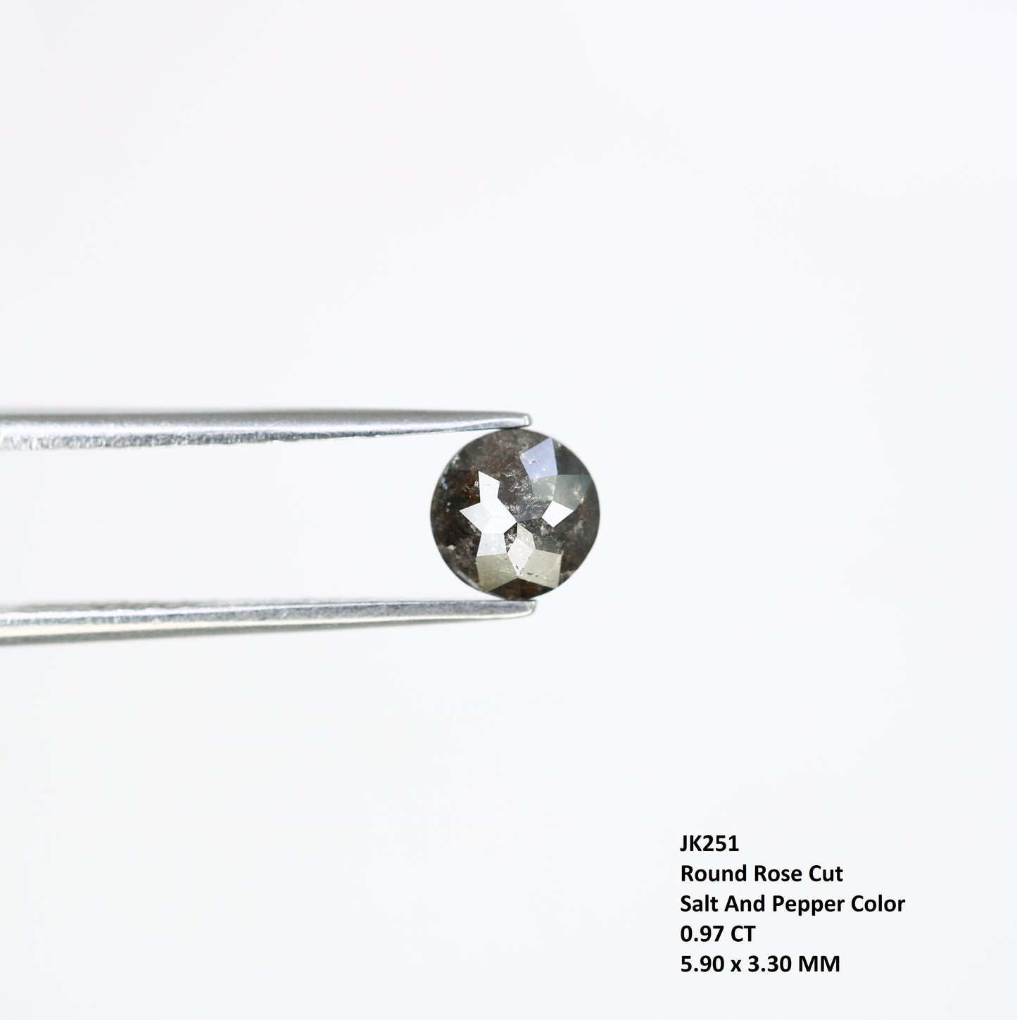 0.97 CT Natural Salt And Pepper Round Rose Cut 5.90 MM Diamond For Promise Ring - JayKrishna Diamond