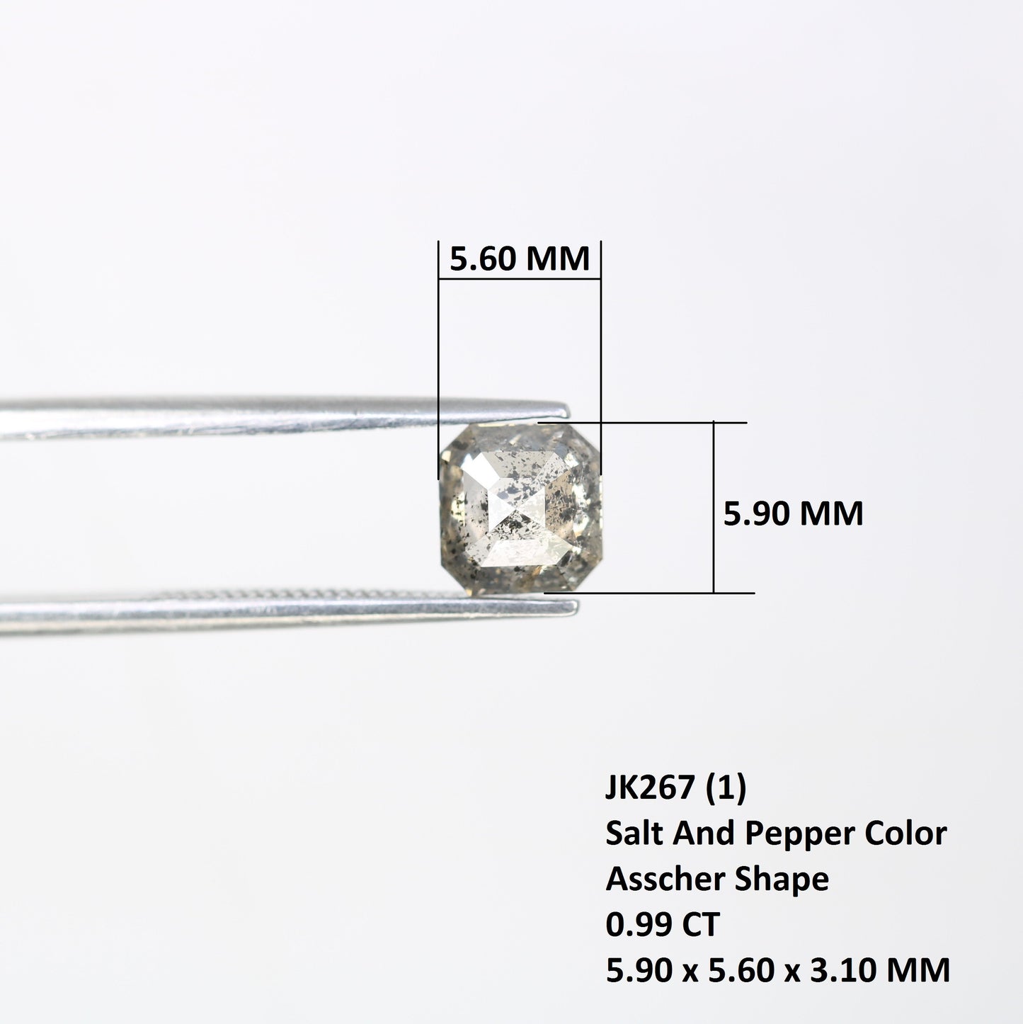 0.99 Carat Salt And Pepper Color Natural Loose Asscher Shape Diamond For Wedding Ring - JayKrishna Diamond