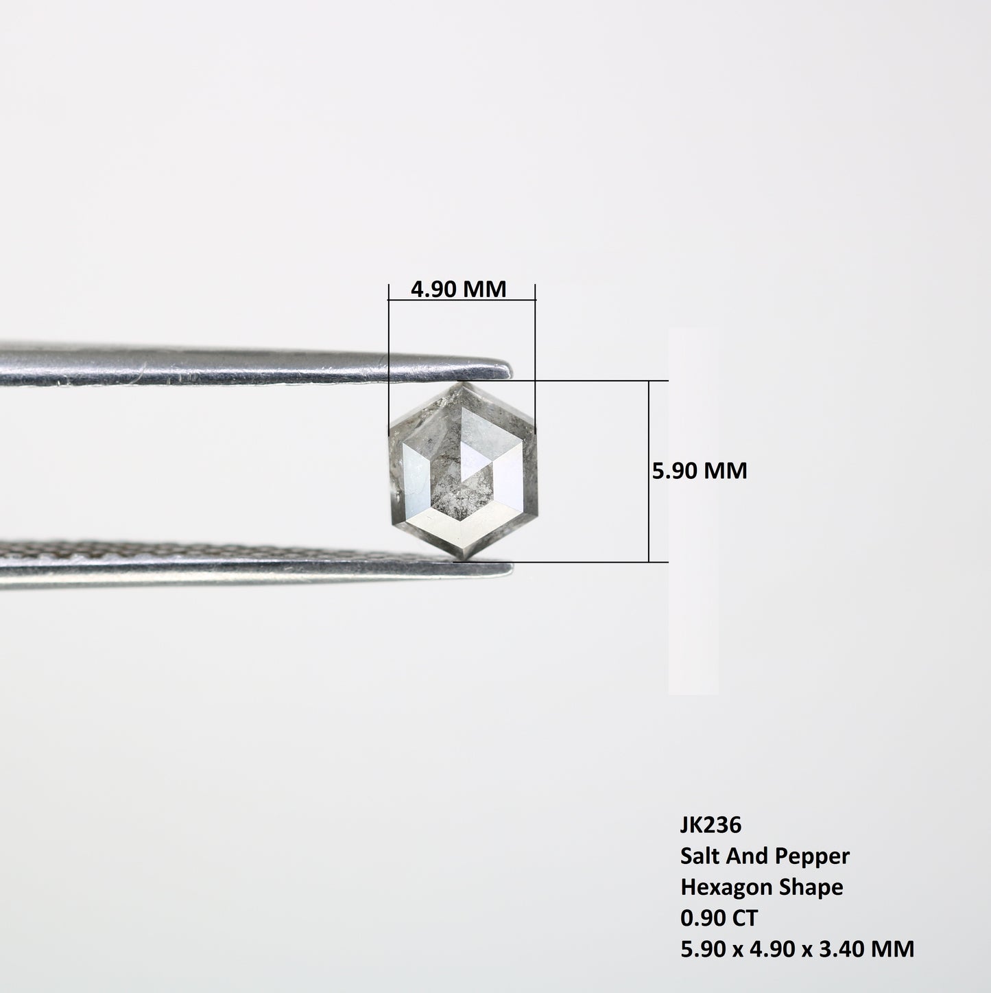 0.90 CT Hexagon Cut 5.90 MM Loose Salt And Pepper Diamond For Engagement Ring - JayKrishna Diamond