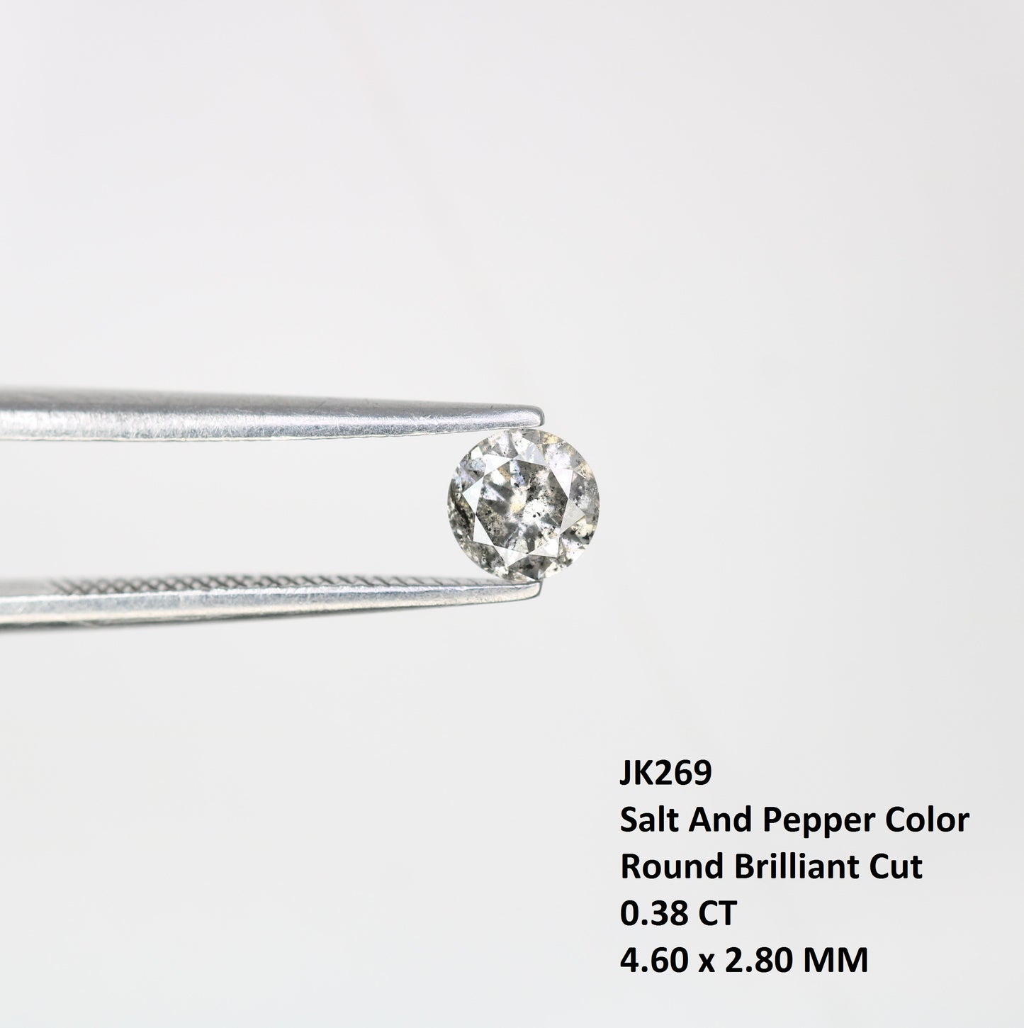 0.38 CT Round Brilliant Cut Salt and Pepper Diamond 4.60 x 2.80 MM | Loose Natural Gemstone for Custom Wedding Rings, Unique & Ethical Fine Jewelry - JayKrishna Diamond