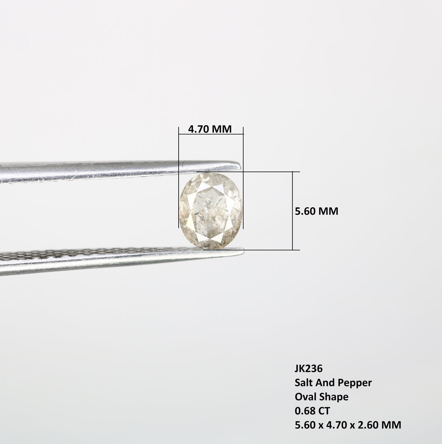0.68 CT Oval Shaped 5.60 MM Natural Loose Salt And Pepper Diamond For Engagement Ring - JayKrishna Diamond