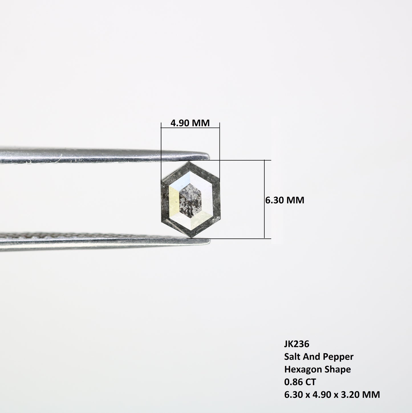 0.86 CT 6.30 MM Loose Hexagon Shaped Salt And Pepper Diamond For Wedding Ring - JayKrishna Diamond