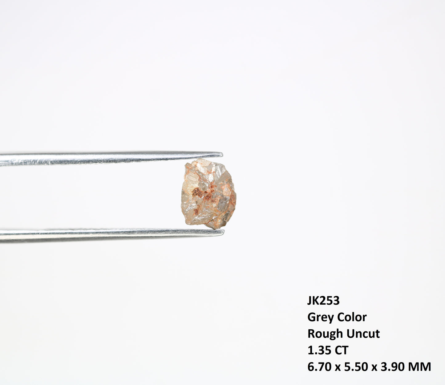 1.35 CT 6.70 MM Raw Rough Natural Uncut Grey Diamond For Engagement Ring - JayKrishna Diamond