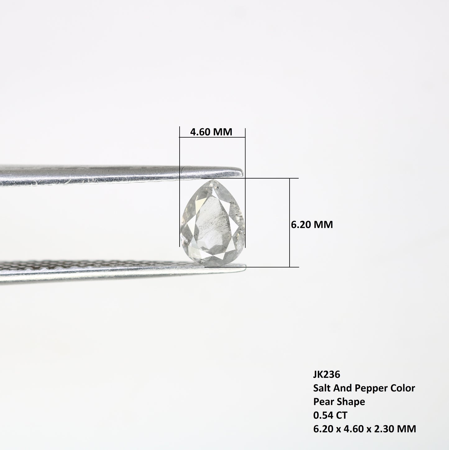 0.54 CT Pear Shaped 6.20 MM Salt And Pepper Diamond For Engagement Ring - JayKrishna Diamond
