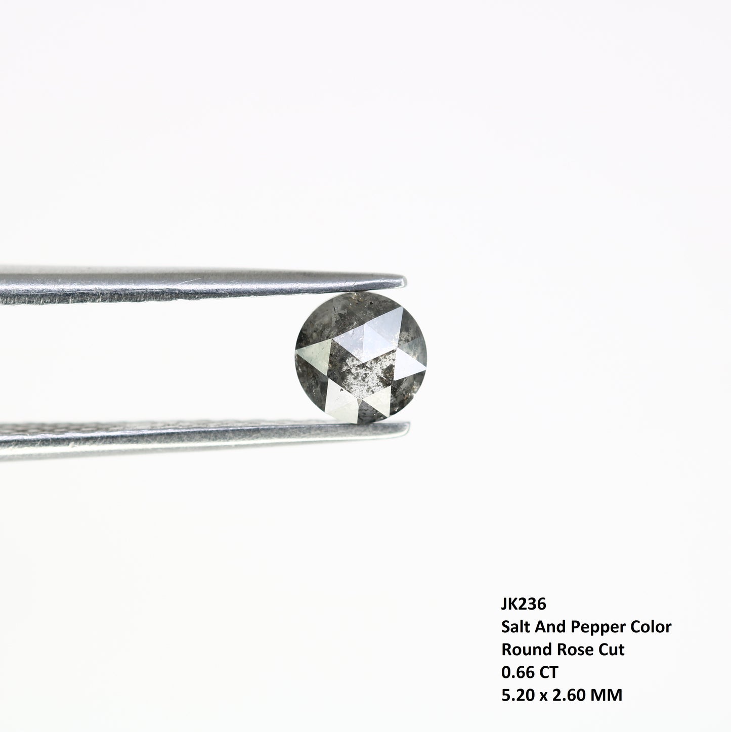 0.66 Carat Loose Round Rose Cut Diamond (5.20 x 2.60 MM) - Natural Salt and Pepper Diamond for Engagement Ring - Unique Gemstone for Custom Jewelry - JayKrishna Diamond