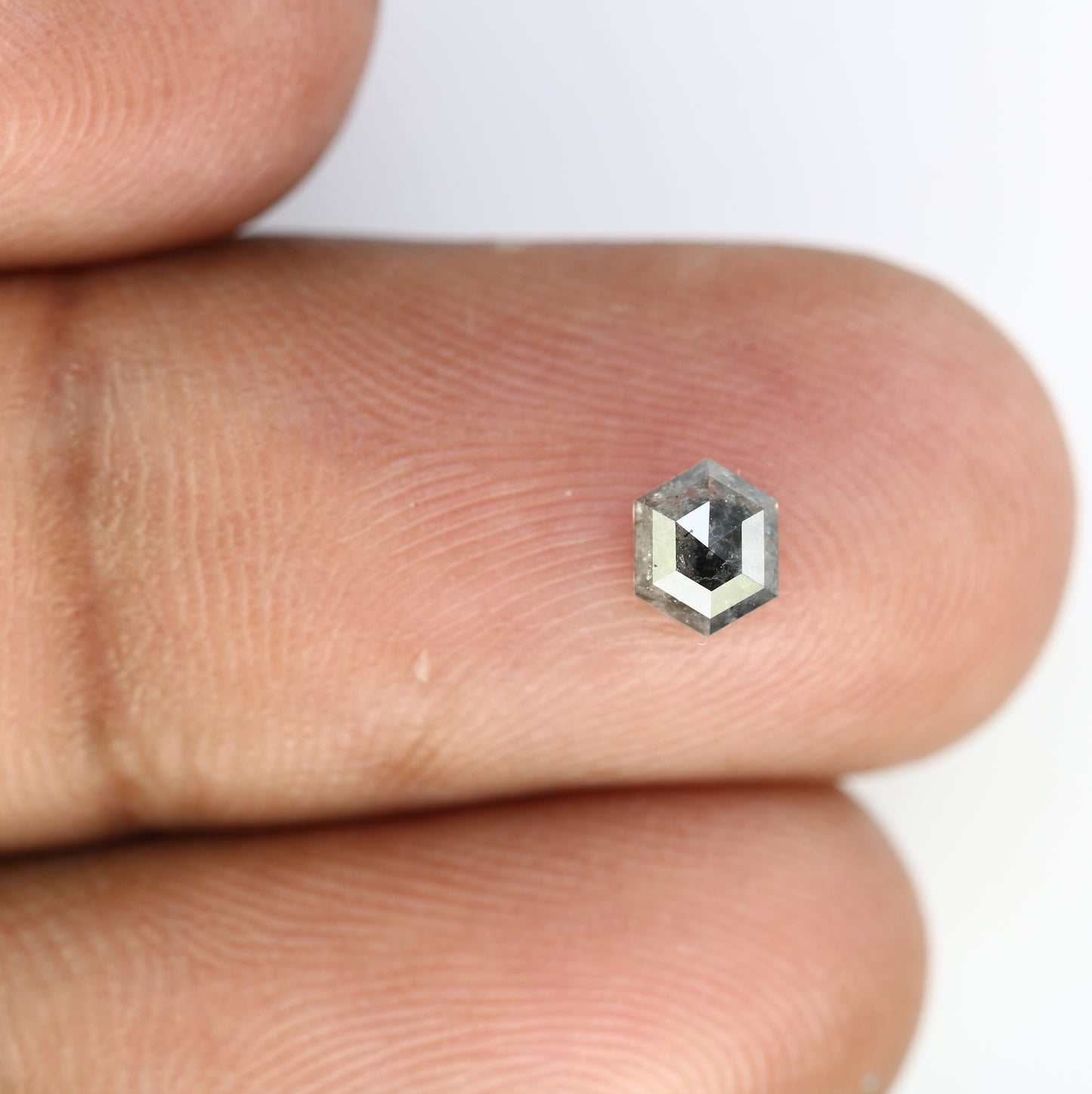 0.54 CT Loose Hexagon Shape Diamond 5.20 MM Salt And Pepper Diamond Ring - JayKrishna Diamond