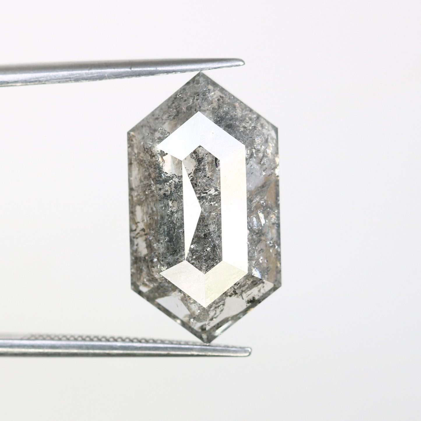 6.02 CT Elongated Hexagon Shape Salt And Pepper Diamond For Engagement Ring - JayKrishna Diamond