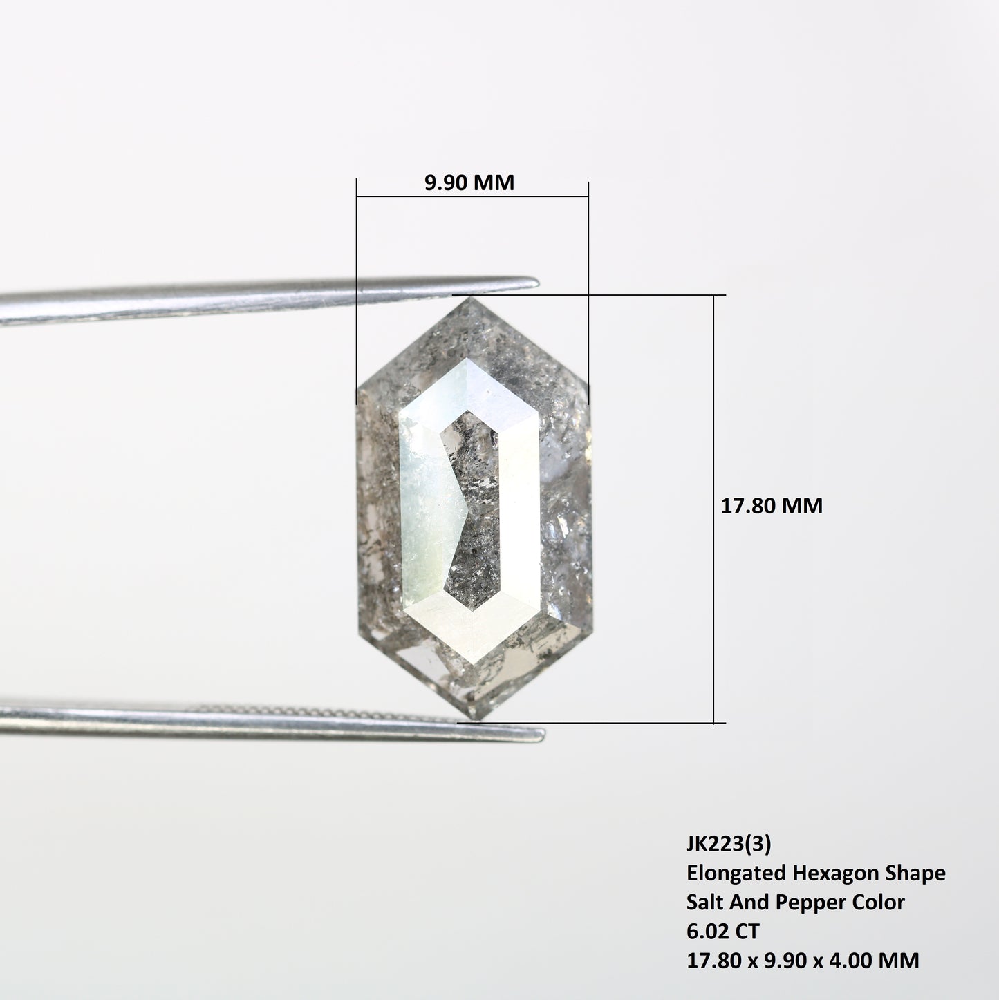 6.02 CT Elongated Hexagon Shape Salt And Pepper Diamond For Engagement Ring - JayKrishna Diamond