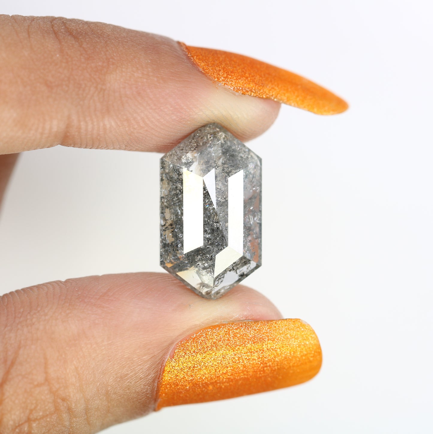 6.02 CT Elongated Hexagon Shape Salt And Pepper Diamond For Engagement Ring - JayKrishna Diamond