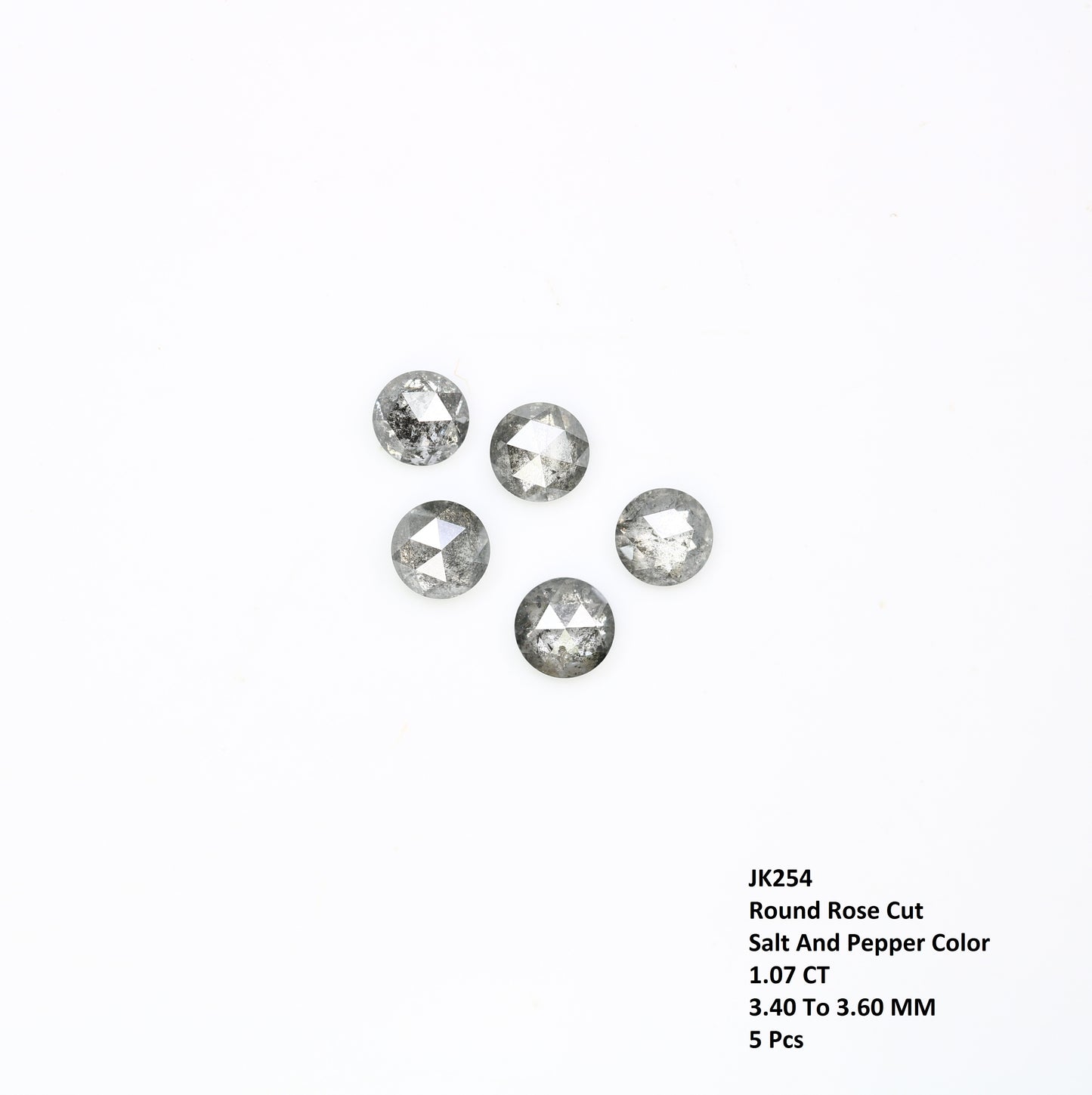 1.07 CT 3.40 to 3.60 MM Loose Salt And Pepper Round Rose Cut Diamond For Engagement Ring - JayKrishna Diamond
