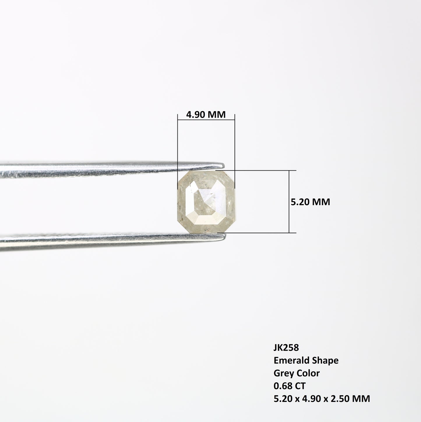 0.68 CT 5.20 MM Loose Grey Emerald Cut Natural Diamond For Engagement Ring - JayKrishna Diamond
