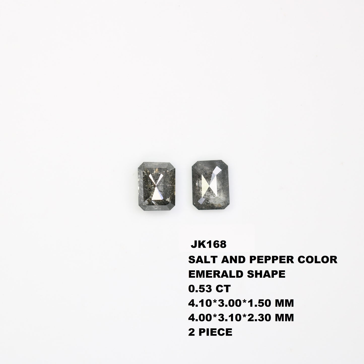 0.53 CT Salt And Pepper Loose Emerald Shape Pair Diamond For Engagement Ring - JayKrishna Diamond