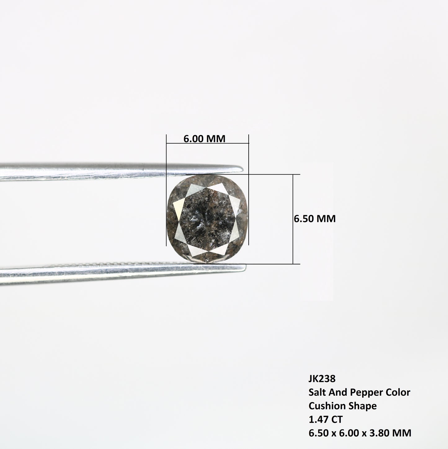 1.47 CT Salt And Pepper Cushion Shape Natural Loose Diamond For Engagement Ring - JayKrishna Diamond
