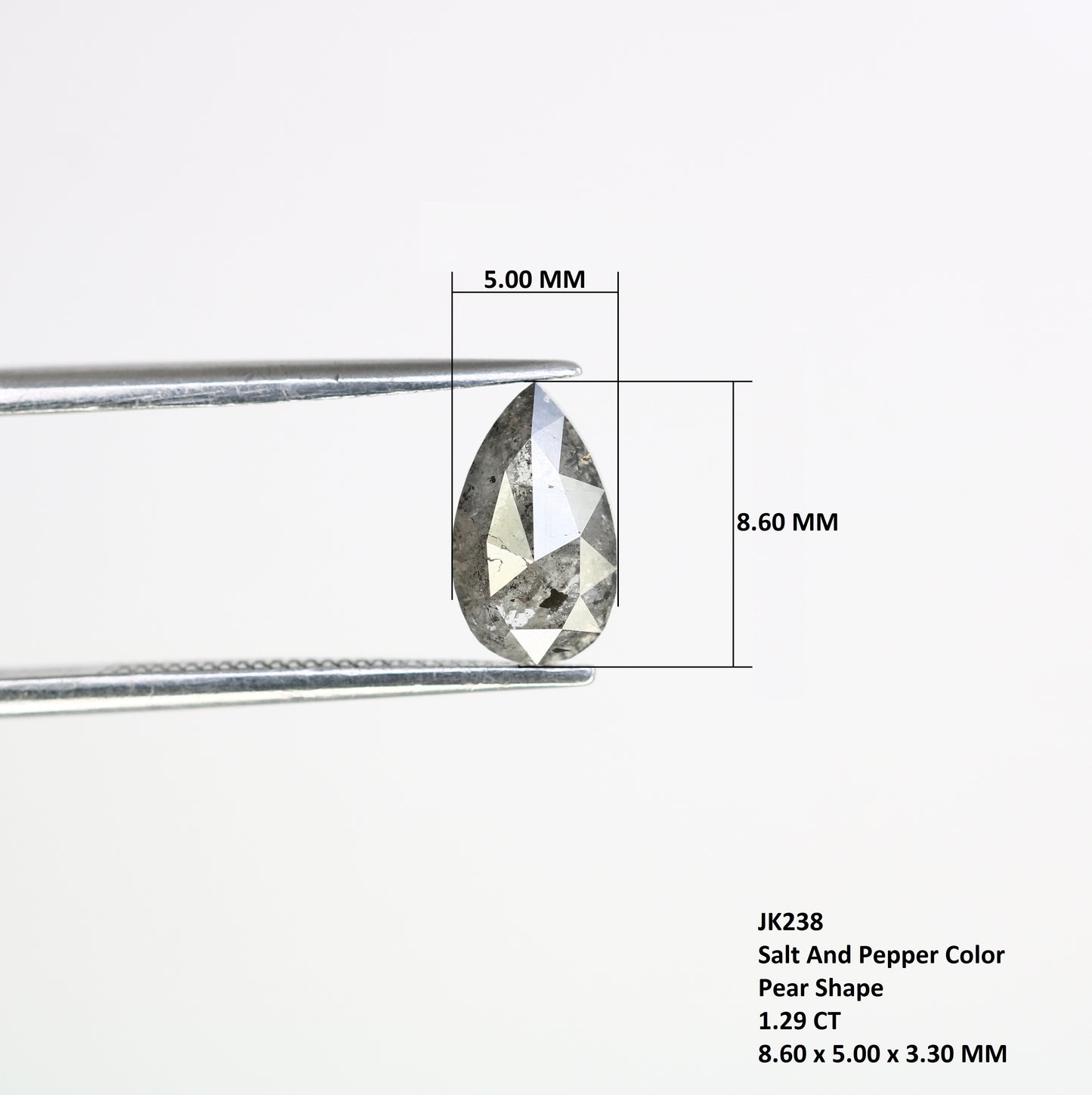 1.29 CT 8.60 MM Salt And Pepper Pear Shaped Diamond For Wedding Ring - JayKrishna Diamond