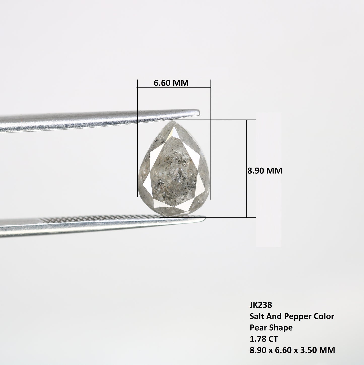 1.78 CT Natural Pear Shape 8.90 MM Salt And Pepper Diamond For Engagement Ring - JayKrishna Diamond
