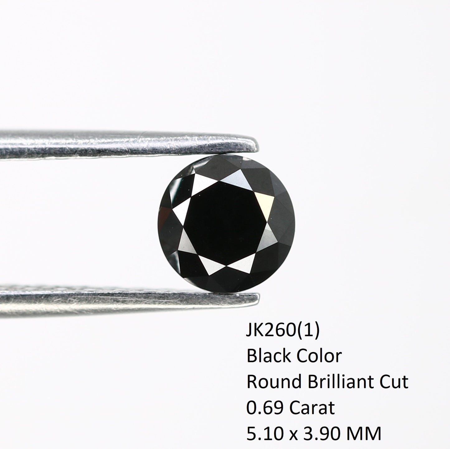 0.69 CT 5.10 x 3.90 MM Natural Black Round Brilliant Cut Diamond For Wedding Ring - JayKrishna Diamond