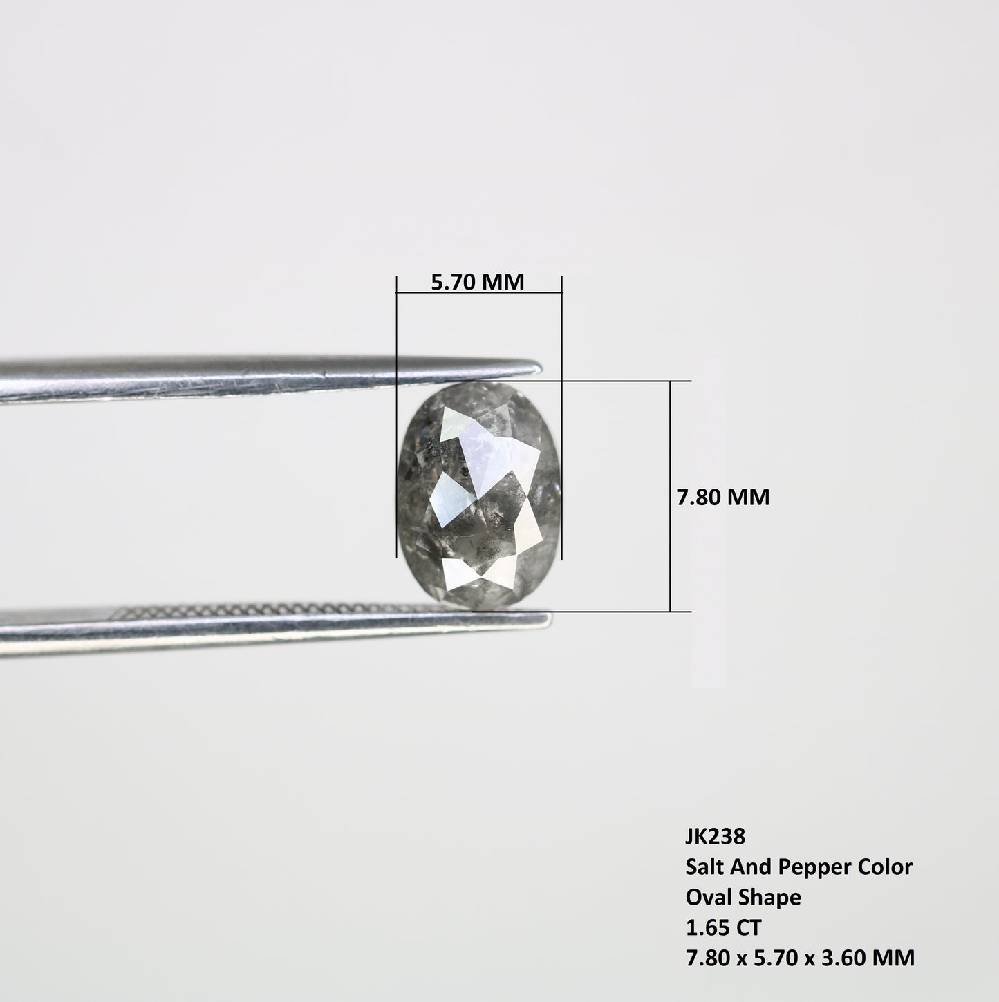 1.65 CT Oval Shape 7.80 MM Salt And Pepper Diamond For Statement Ring - JayKrishna Diamond