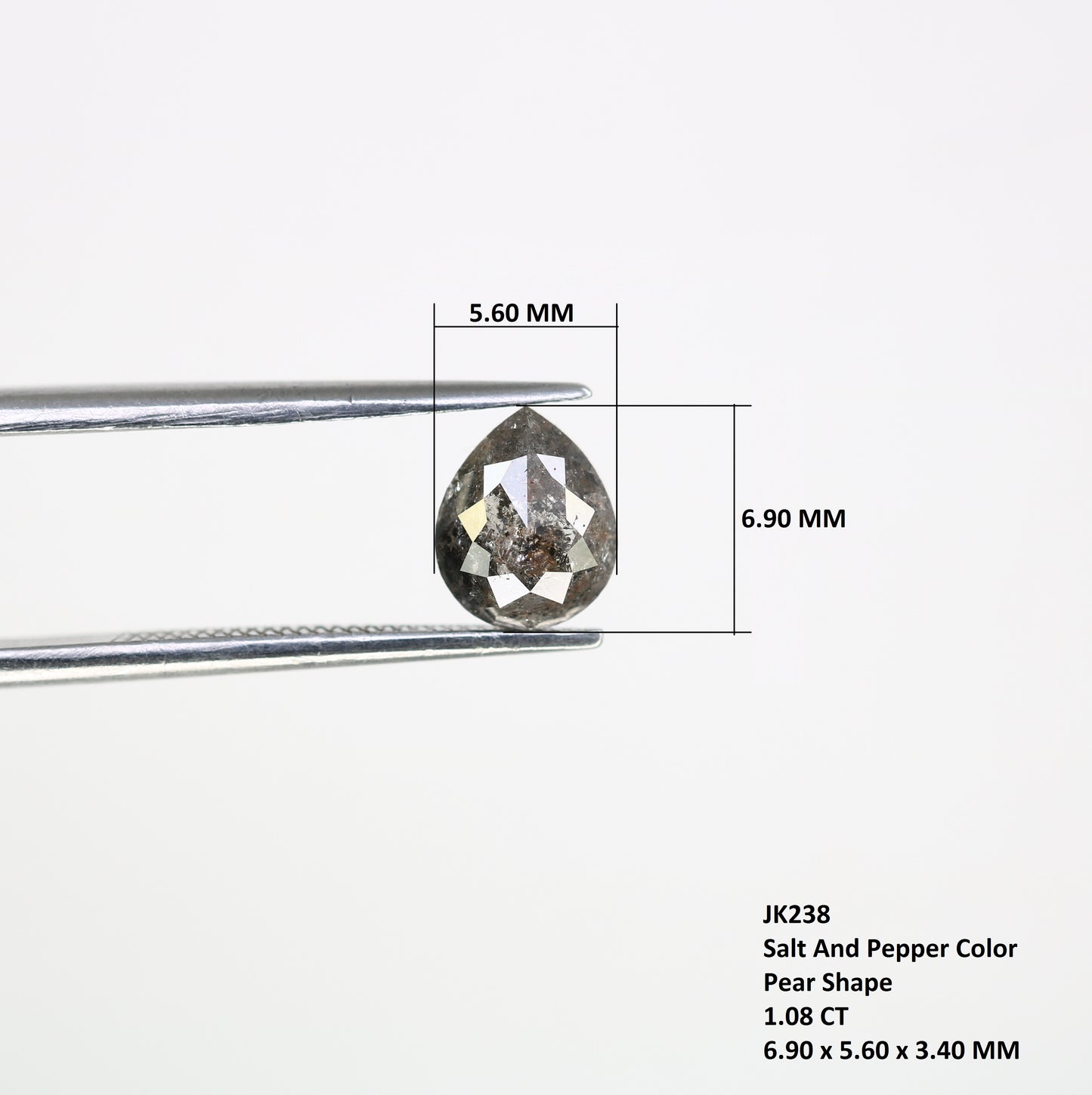 1.08 CT 6.90 MM Pear Shape Salt And Pepper Diamond For Engagement Ring - JayKrishna Diamond