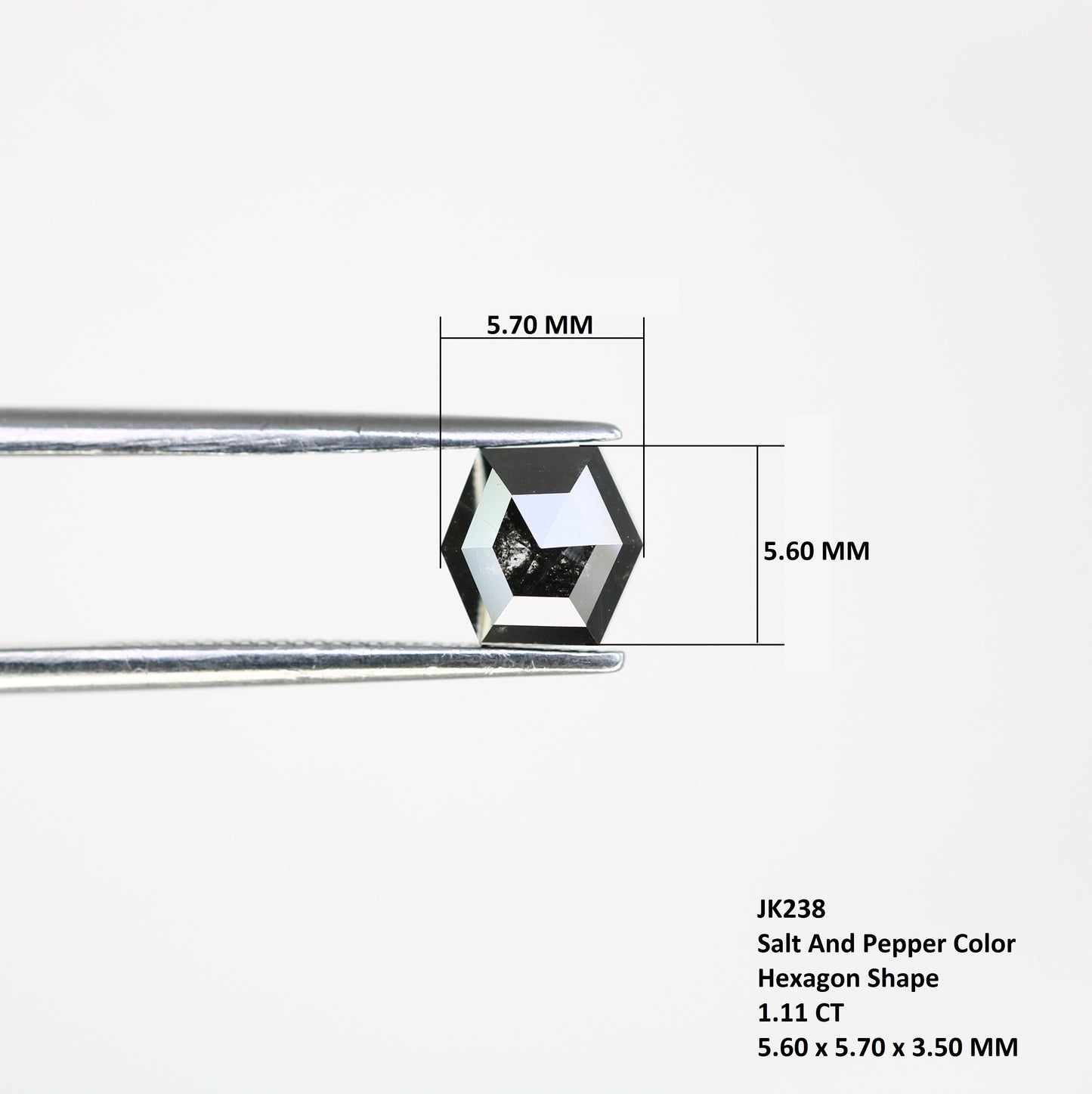 1.11 CT Loose Salt And Pepper Hexagon Cut 5.60 MM Diamond For Wedding Ring - JayKrishna Diamond
