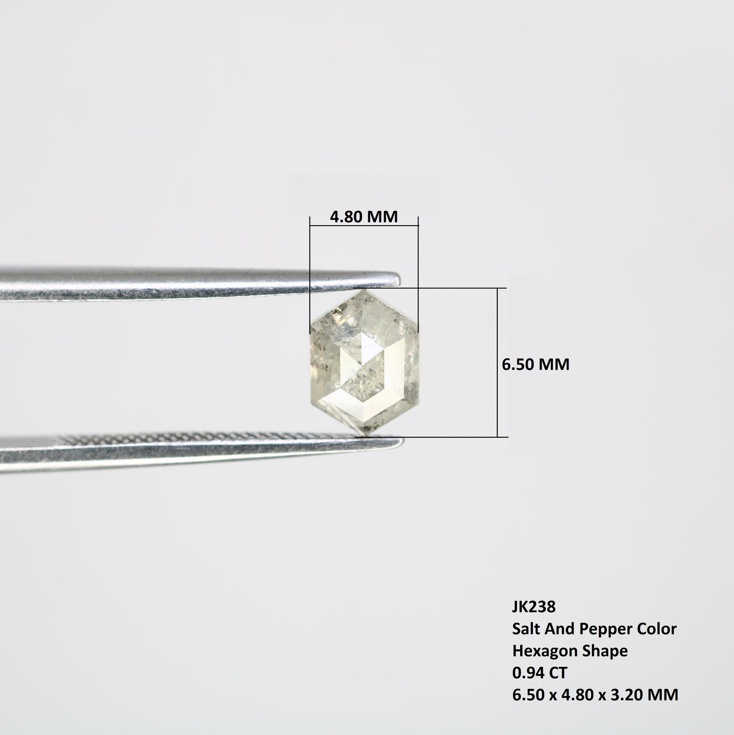 0.94 CT Salt And Pepper Elongated Hexagon Shape 6.50 MM Diamond For Engagement Ring - JayKrishna Diamond