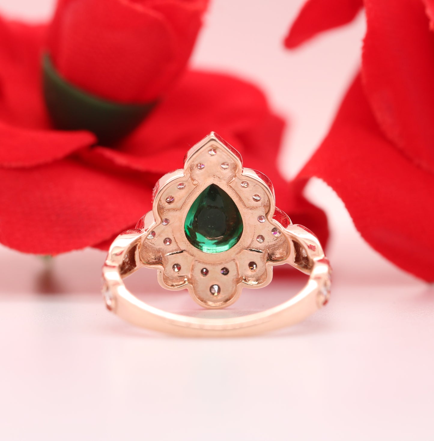 Vintage Green Emerald Ring- 14K Yellow Gold Art Deco Halo Engagement Ring May birthstone ring unique bridal ring women jewelry - JayKrishna Diamond