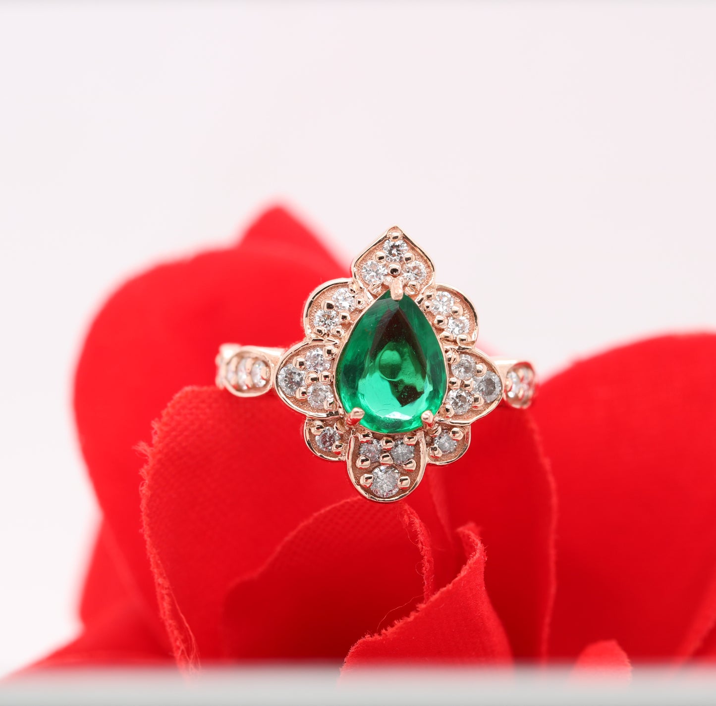 Vintage Green Emerald Ring- 14K Yellow Gold Art Deco Halo Engagement Ring May birthstone ring unique bridal ring women jewelry - JayKrishna Diamond