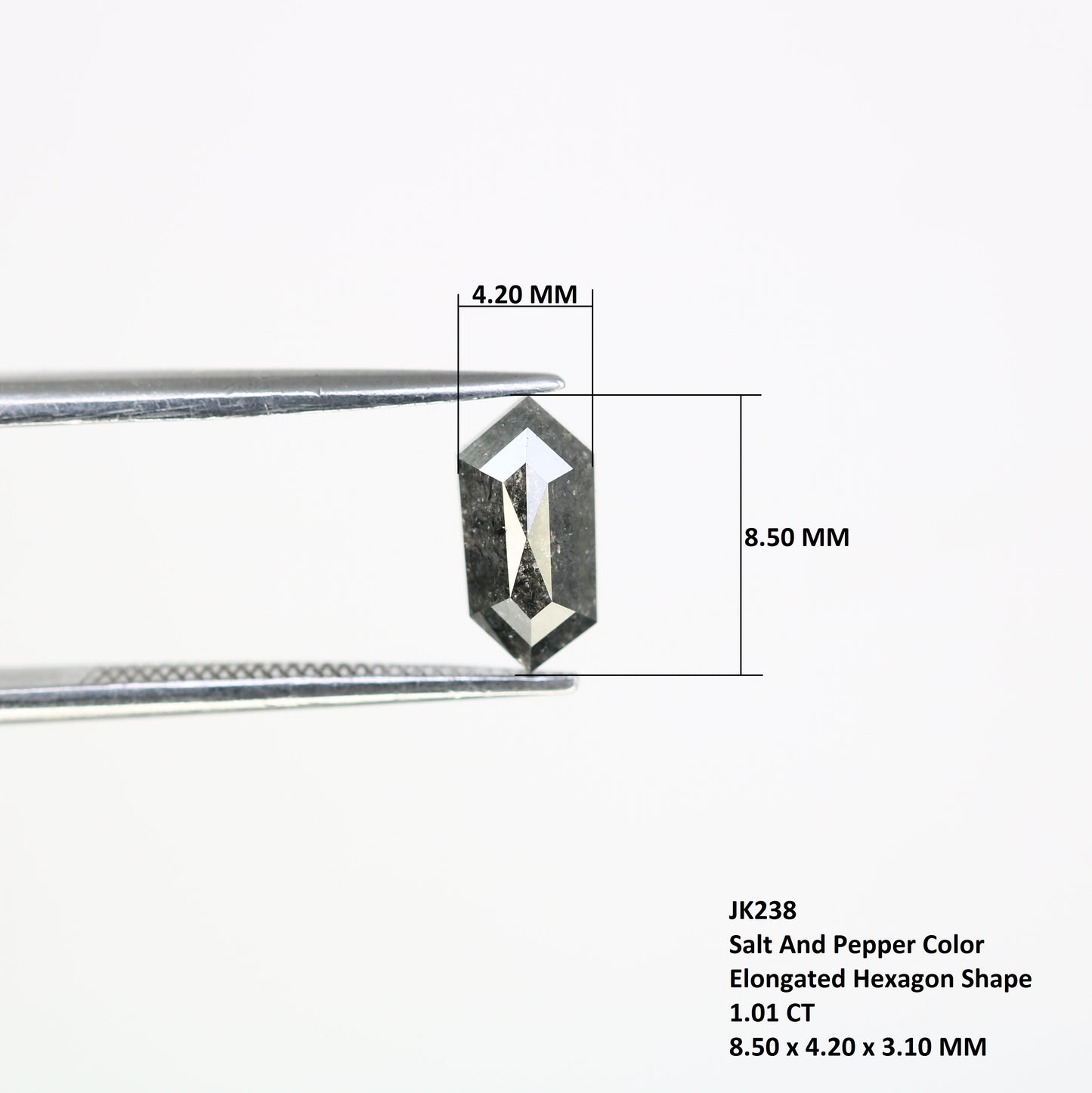 1.01 CT Elongated Hexagon Shape Salt And Pepper 8.50 MM Diamond For Engagement Ring - JayKrishna Diamond