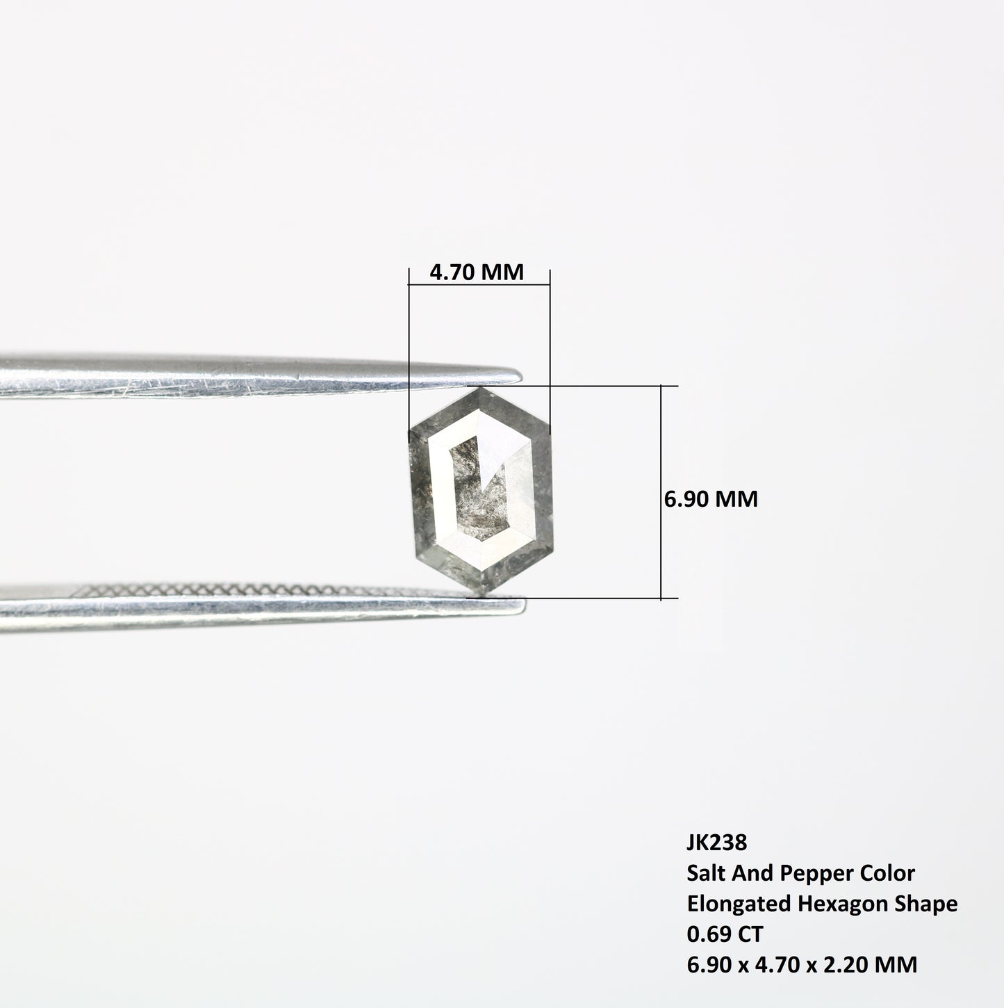 0.69 CT Elongated Hexagon Shape Salt And Pepper 6.90 MM Diamond For Wedding Ring - JayKrishna Diamond