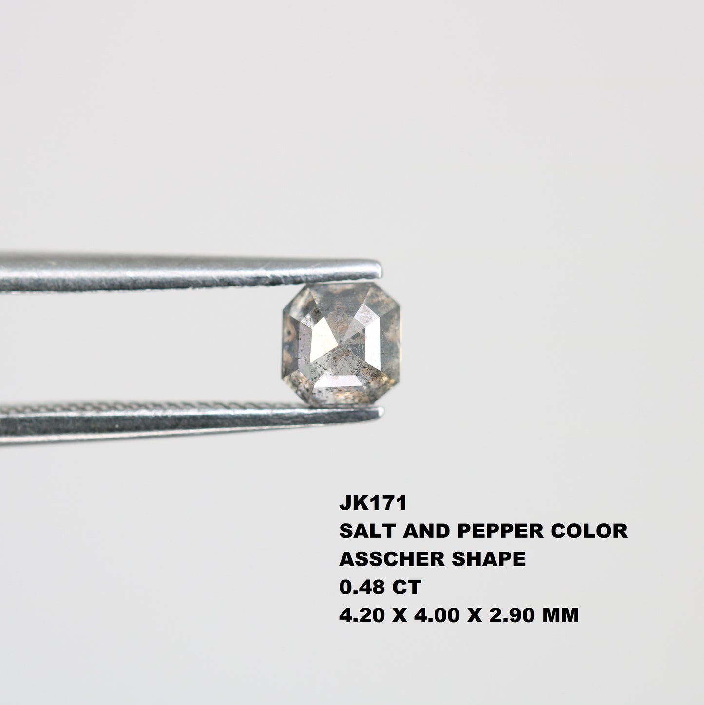 0.48 Carat Salt And Pepper Asscher Shape Natural Loose Diamond For Wedding Ring - JayKrishna Diamond