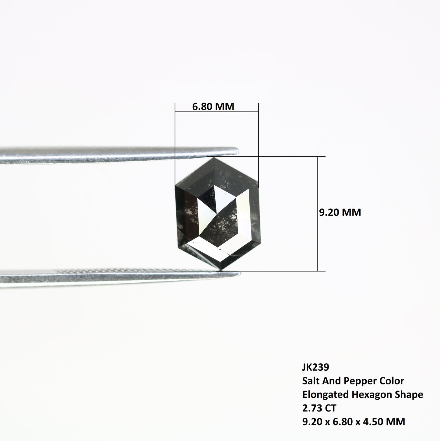 2.73 CT Elongated Hexagon Shape Salt And Pepper 9.20 MM Diamond For Wedding Band - JayKrishna Diamond