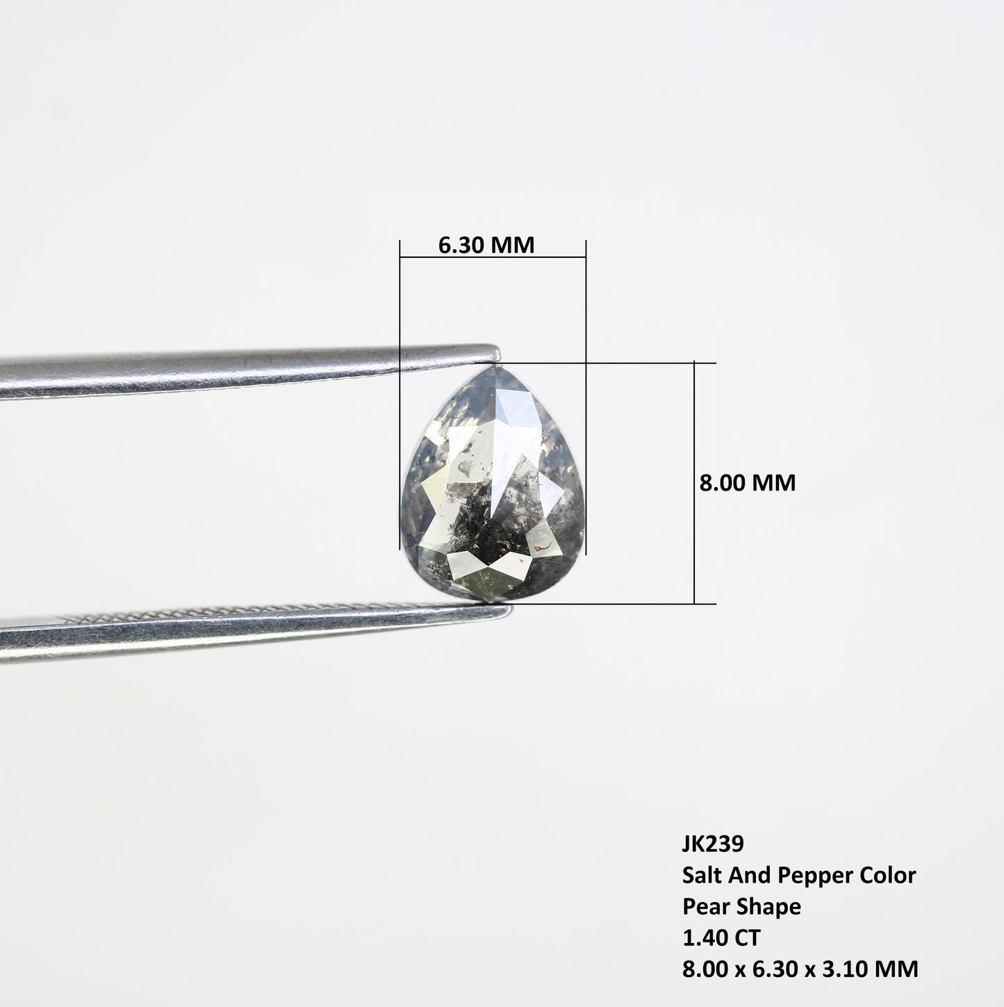 1.40 CT 8.00 MM Pear Shape Salt And Pepper Diamond For Proposal Ring - JayKrishna Diamond