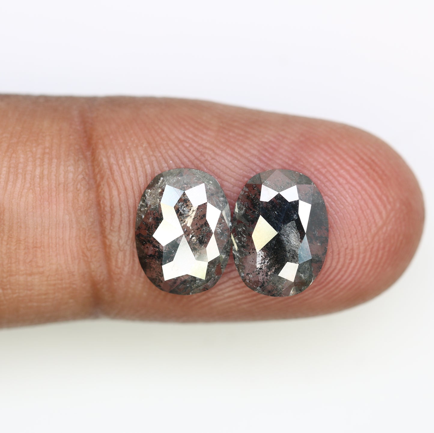 3.35 CT Oval Shape 10.10 MM Salt And Pepper Pair Diamond For Designer Earrings - JayKrishna Diamond