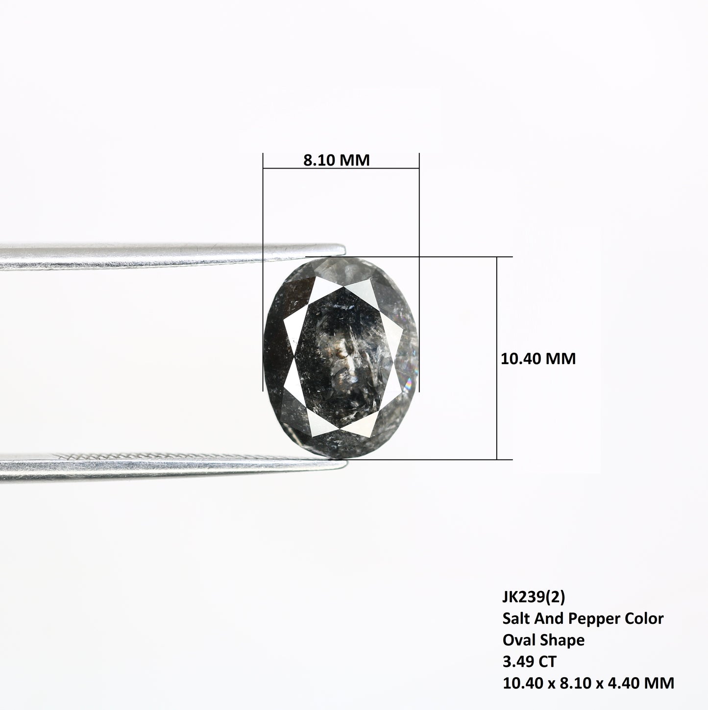 3.49 CT Salt And Pepper Oval Shape 10.40 MM Diamond For Statement Ring - JayKrishna Diamond