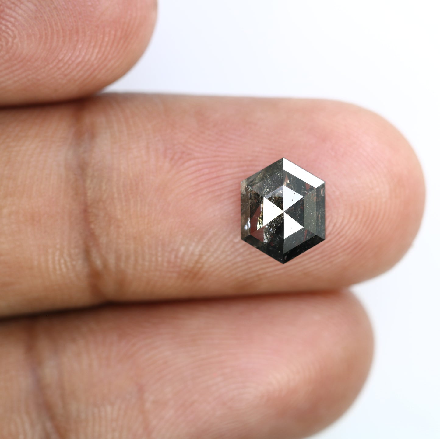 2.10 Carat Hexagon Shape 9.00 MM Salt And Pepper Loose Diamond For Wedding Ring - JayKrishna Diamond