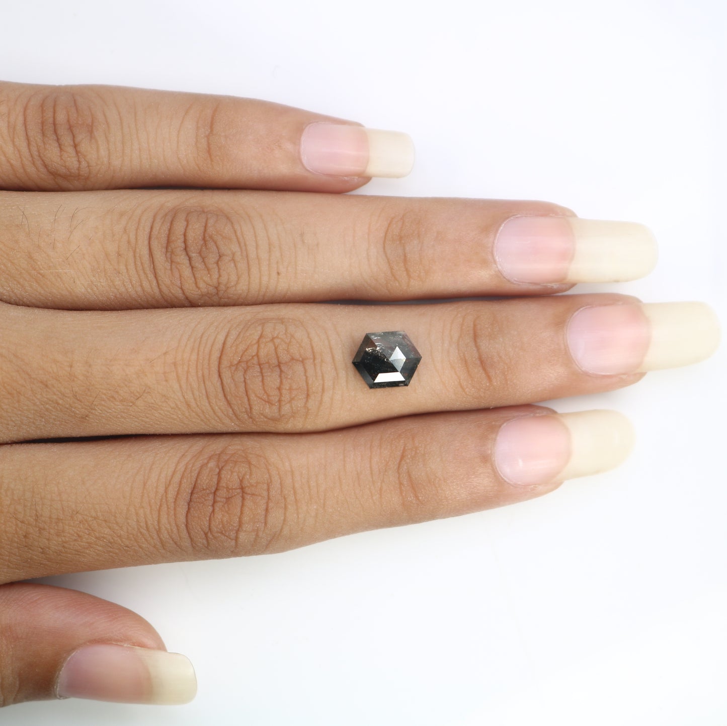 2.10 Carat Hexagon Shape 9.00 MM Salt And Pepper Loose Diamond For Wedding Ring - JayKrishna Diamond