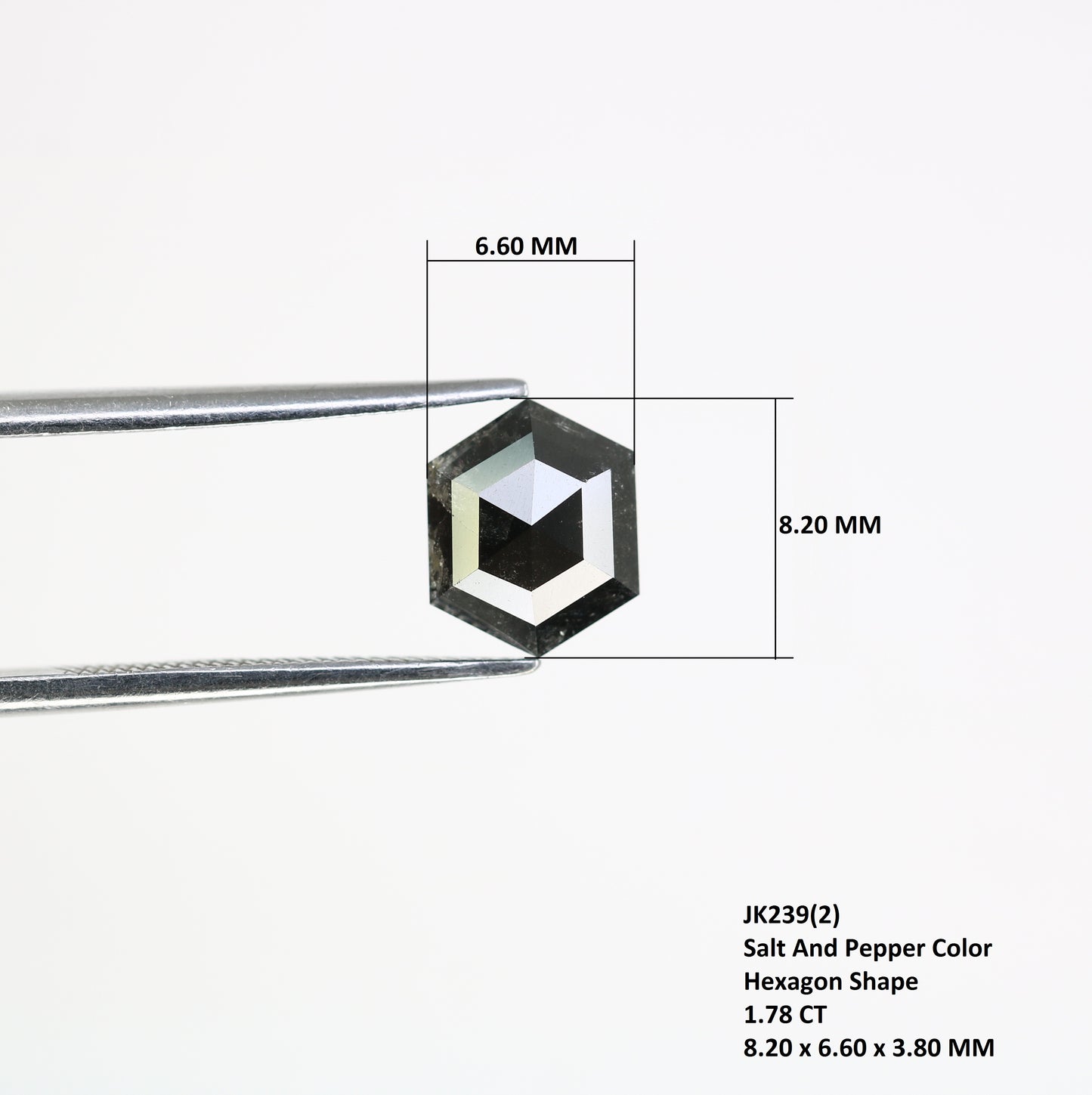 1.78 CT Salt And Pepper 8.20 MM Hexagon Shape Loose Diamond For Wedding Ring - JayKrishna Diamond