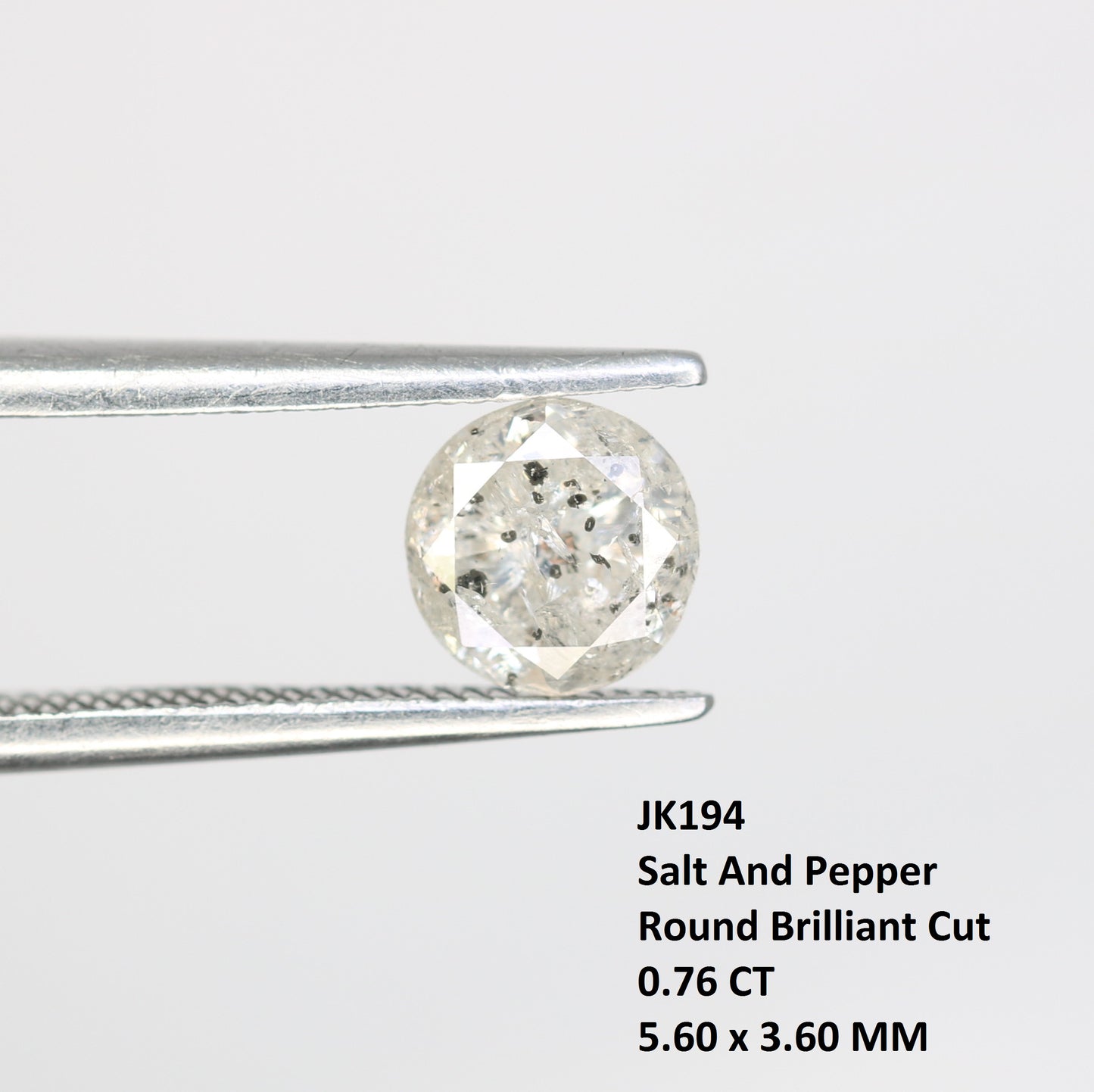 0.76 Carat Salt And Pepper Loose Round Brilliant Cut Diamond For Engagement Ring - JayKrishna Diamond