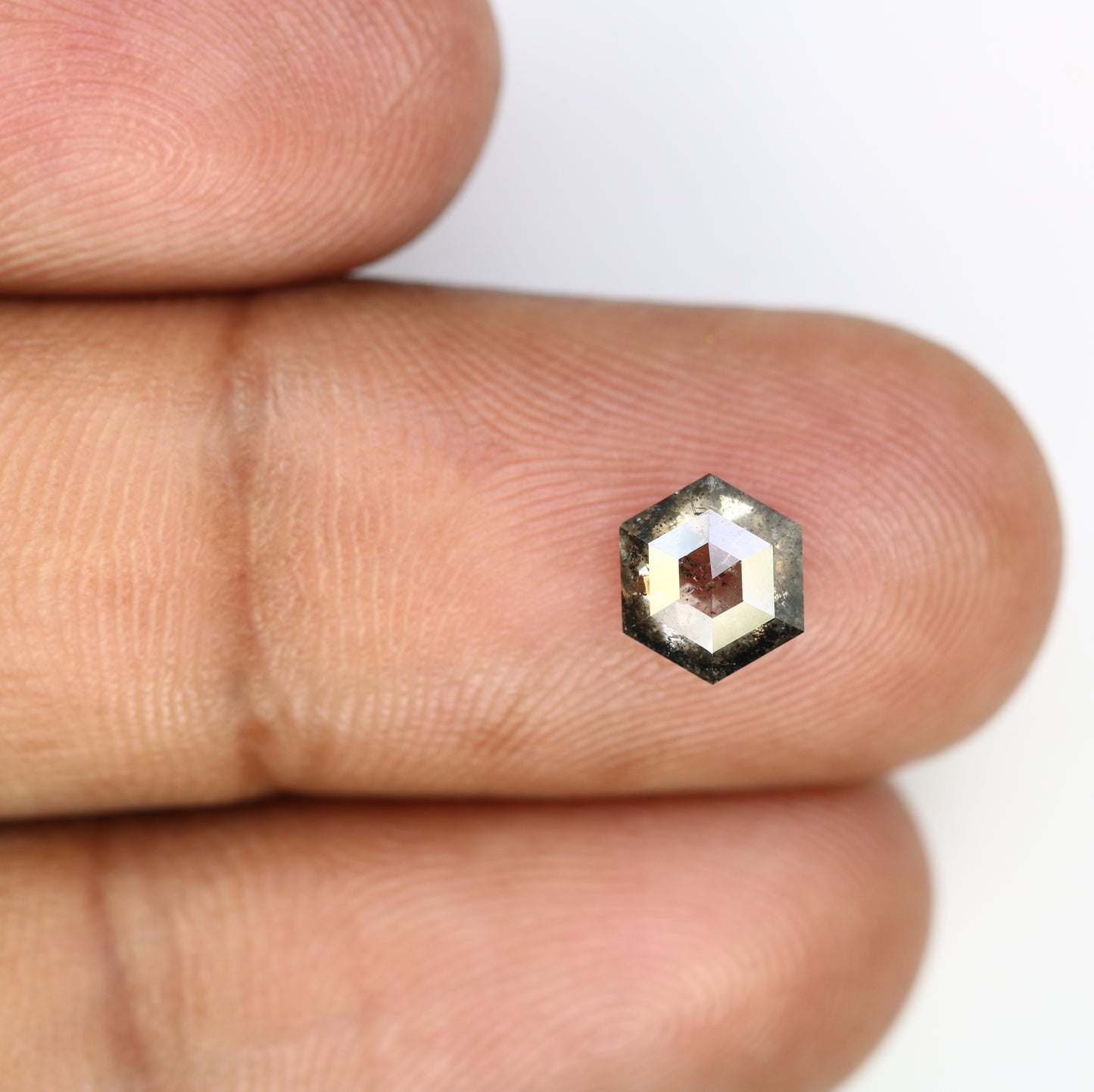 1.46 CT 7.30 MM Hexagon Shape Loose Salt And Pepper Diamond For Wedding Ring - JayKrishna Diamond