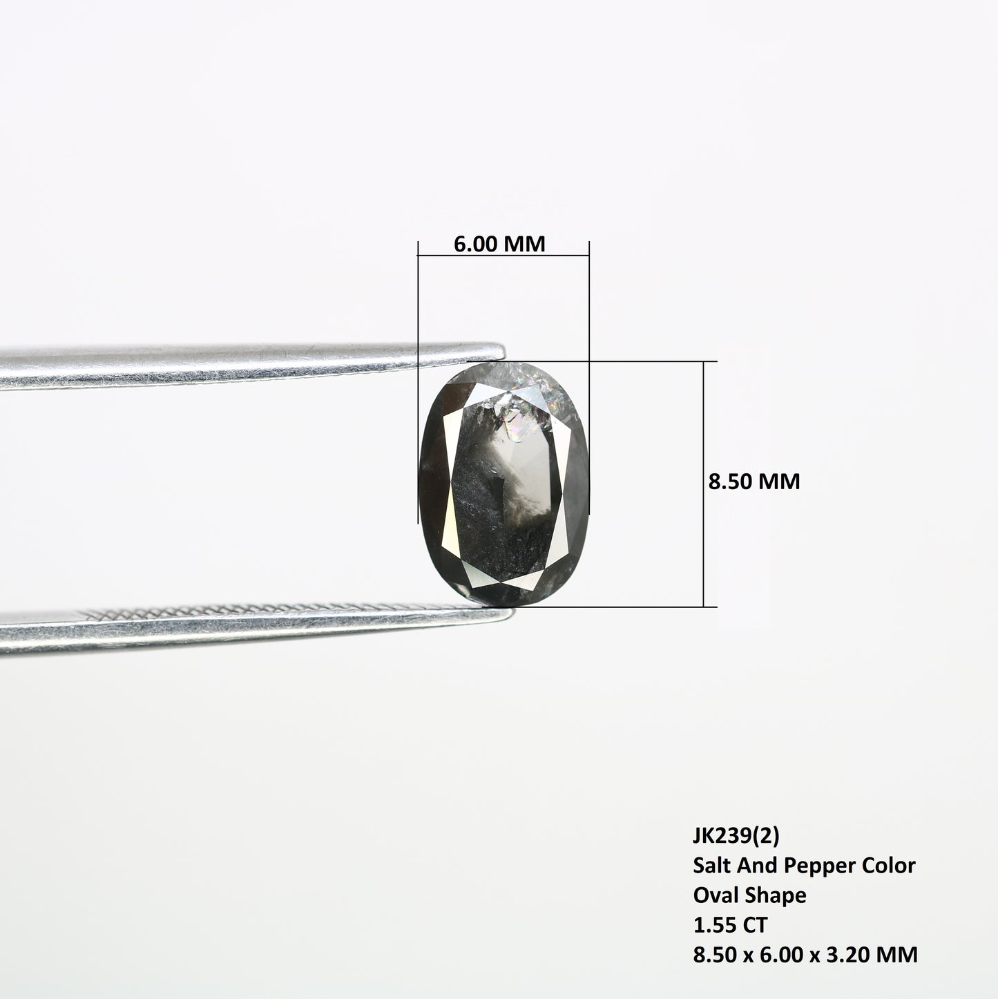 1.55 CT Oval Shape 8.50 MM Salt And Pepper Diamond For Statement Ring - JayKrishna Diamond