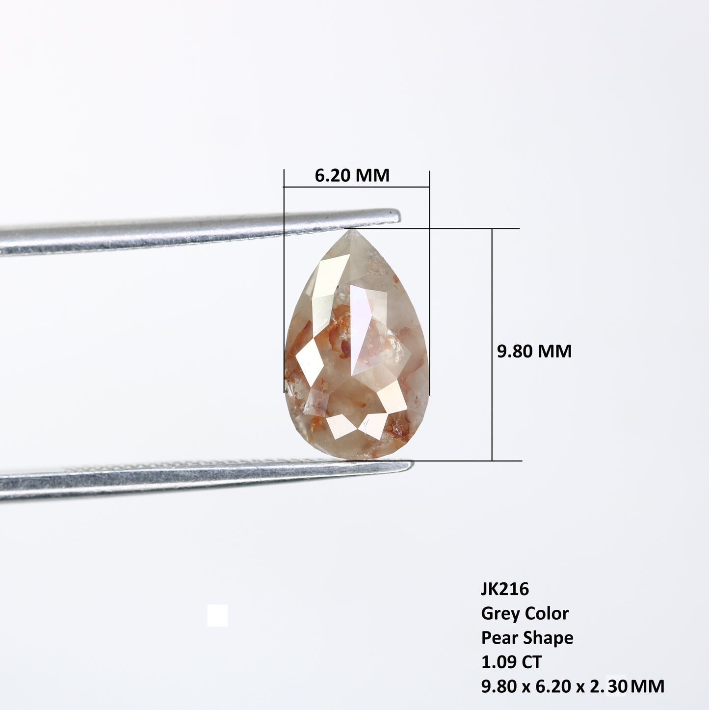 1.09 CT 9.80 MM Pear Shape Grey Natural Loose Diamond For Engagement Ring - JayKrishna Diamond