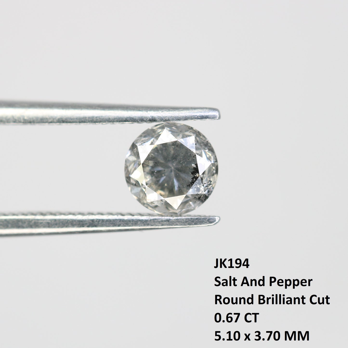 0.67 Carat Salt and Pepper Round Brilliant Cut Loose Diamond for Wedding Ring - Unique Gemstone for Custom Bridal Jewelry Designs - JayKrishna Diamond